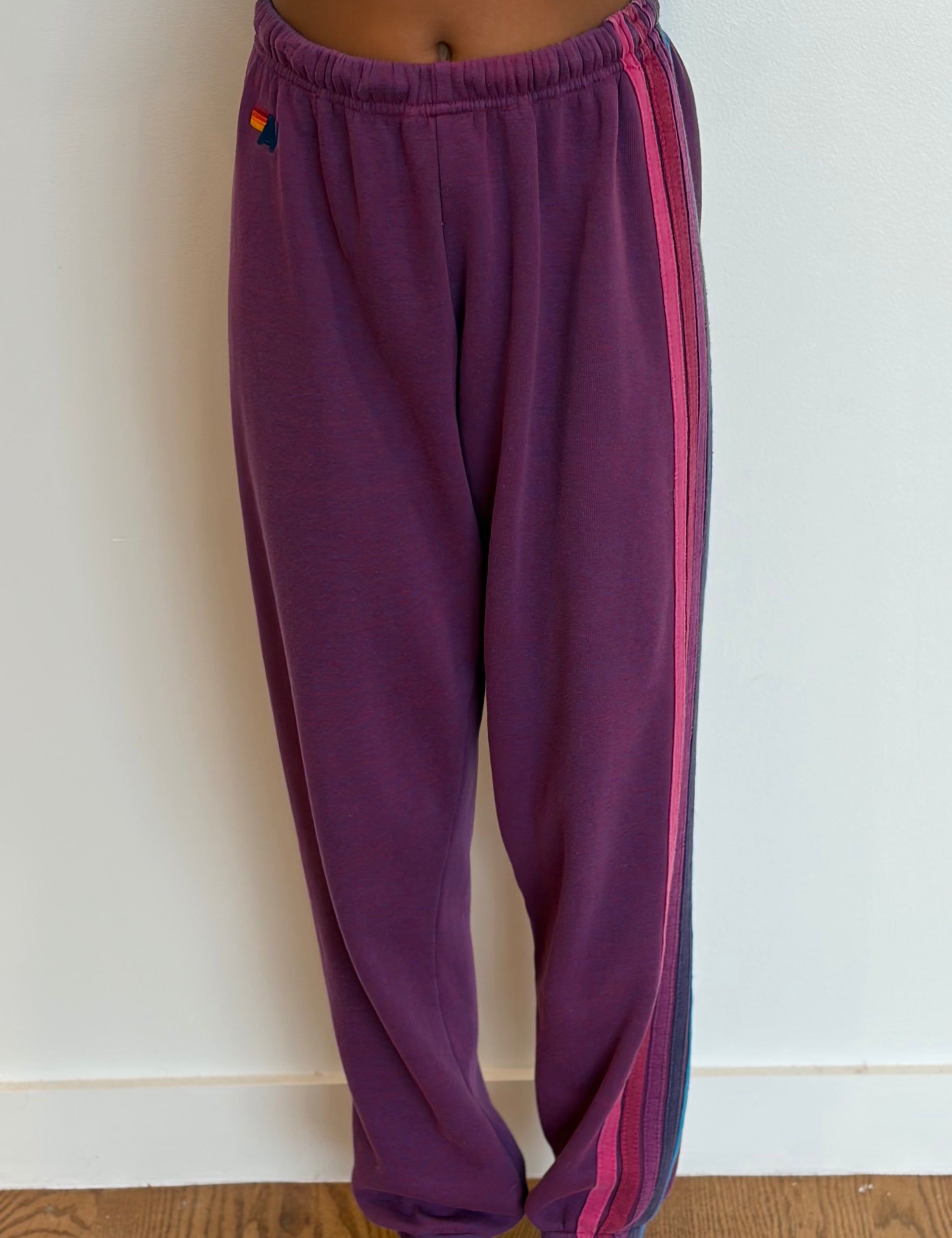 VINTAGE AVIATOR NATION Classic Five Stripe Sweatpants SMALL PURPLE on Simply Obsessed