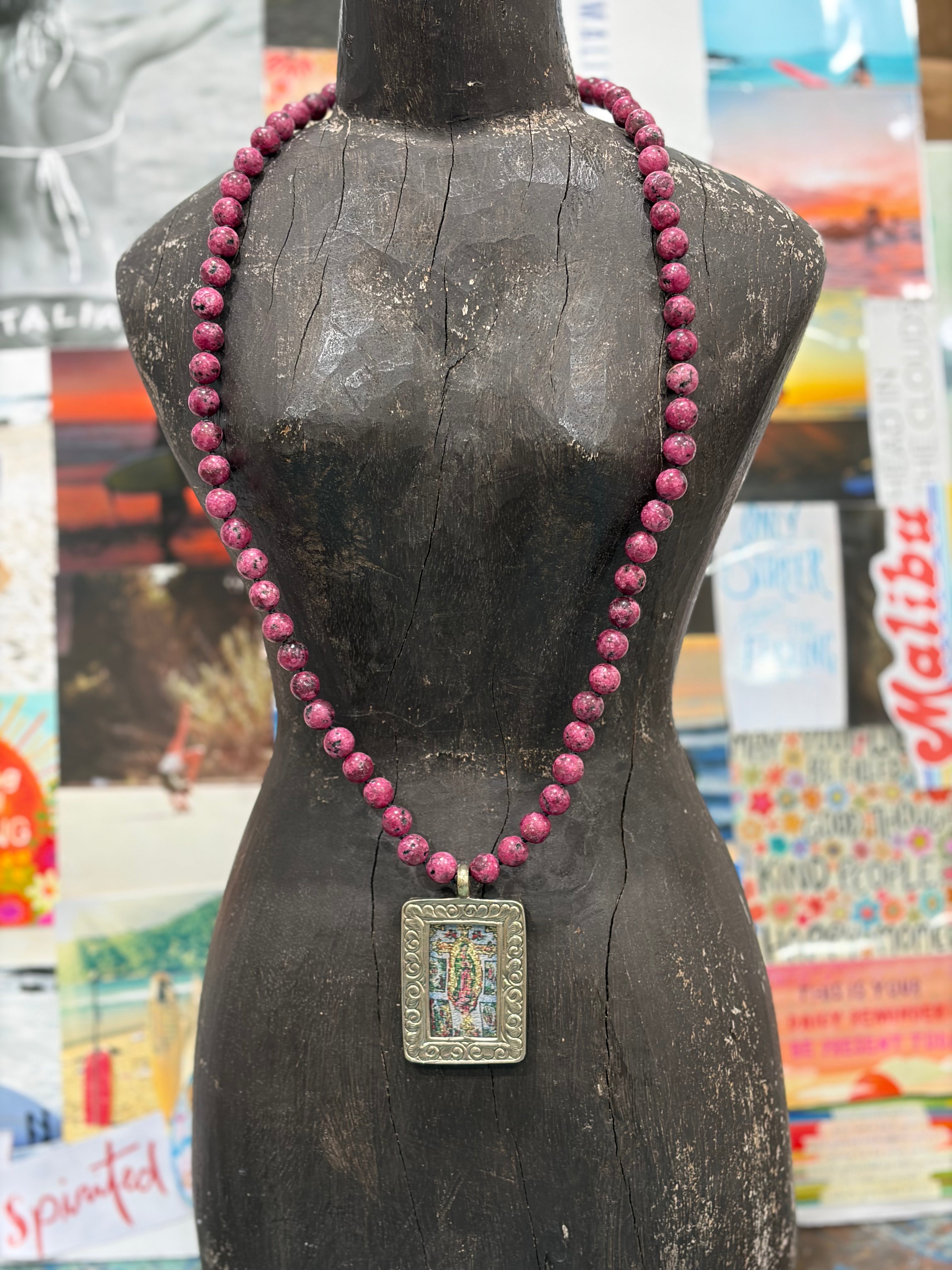 MALIBU HIPPIE Sea Sediment Virgin Mary Tapestry Tibetan Silver OOAK Necklace