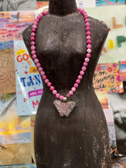 MALIBU HIPPIE Dyed Jade Tibetan Silver Rose Quartz Butterfly OOAK Necklace