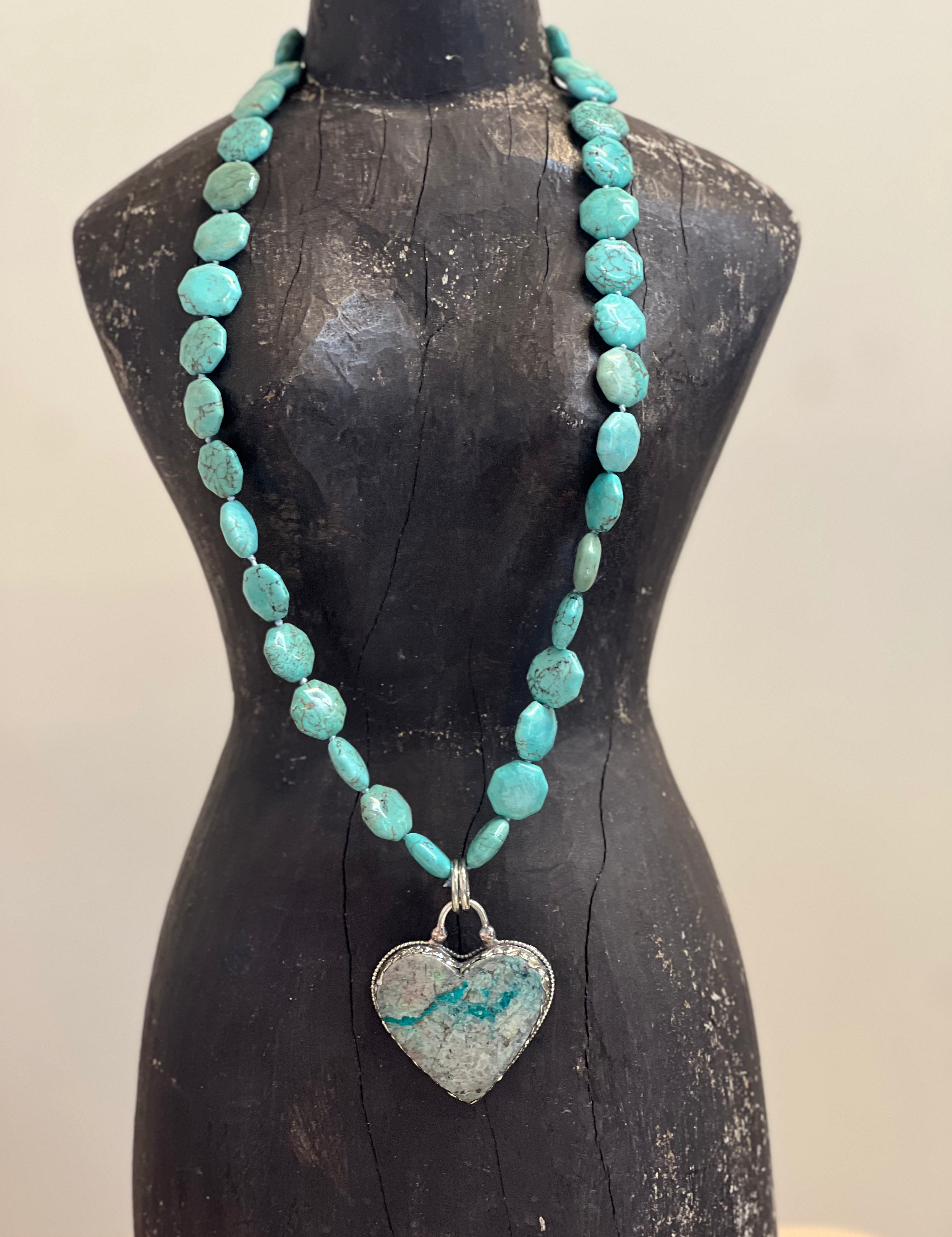 MALIBU HIPPIE Howlite Tibetan Silver Chrysocolla Heart OOAK Necklace on Simply Obsessed