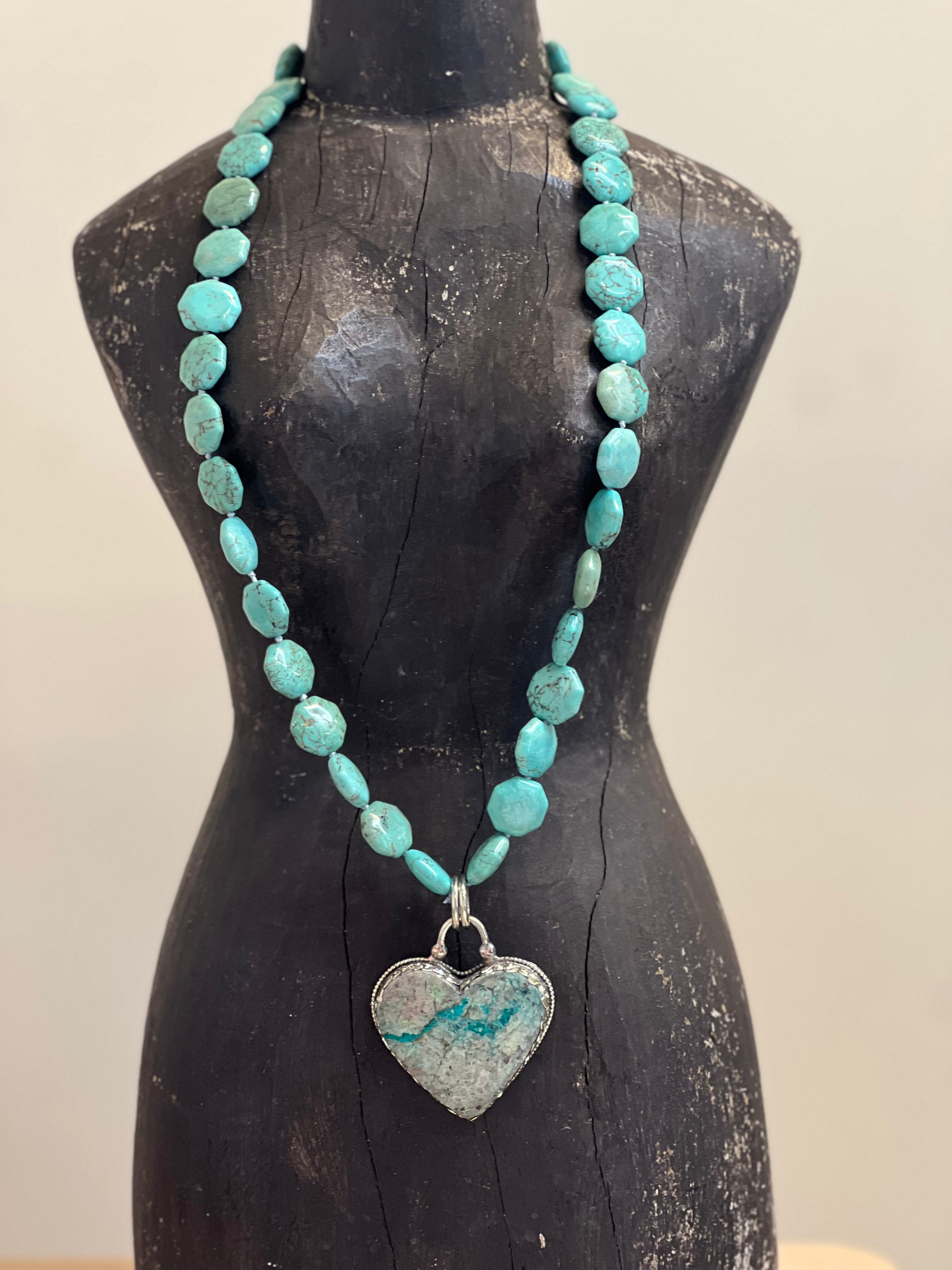 MALIBU HIPPIE Howlite Tibetan Silver Chrysocolla Heart OOAK Necklace on Simply Obsessed