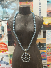 MALIBU HIPPIE Angelite Tibetan Silver Rainbow Moonstone Peace OOAK Necklace