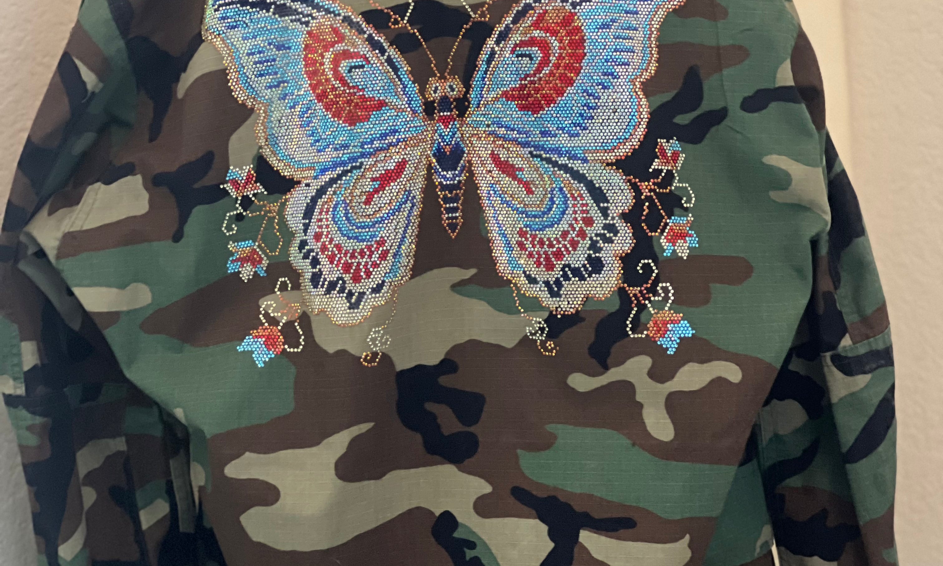 MALIBU SUPPLY CO Butterfly Army Jacket *OOAK* MED on Simply Obsessed