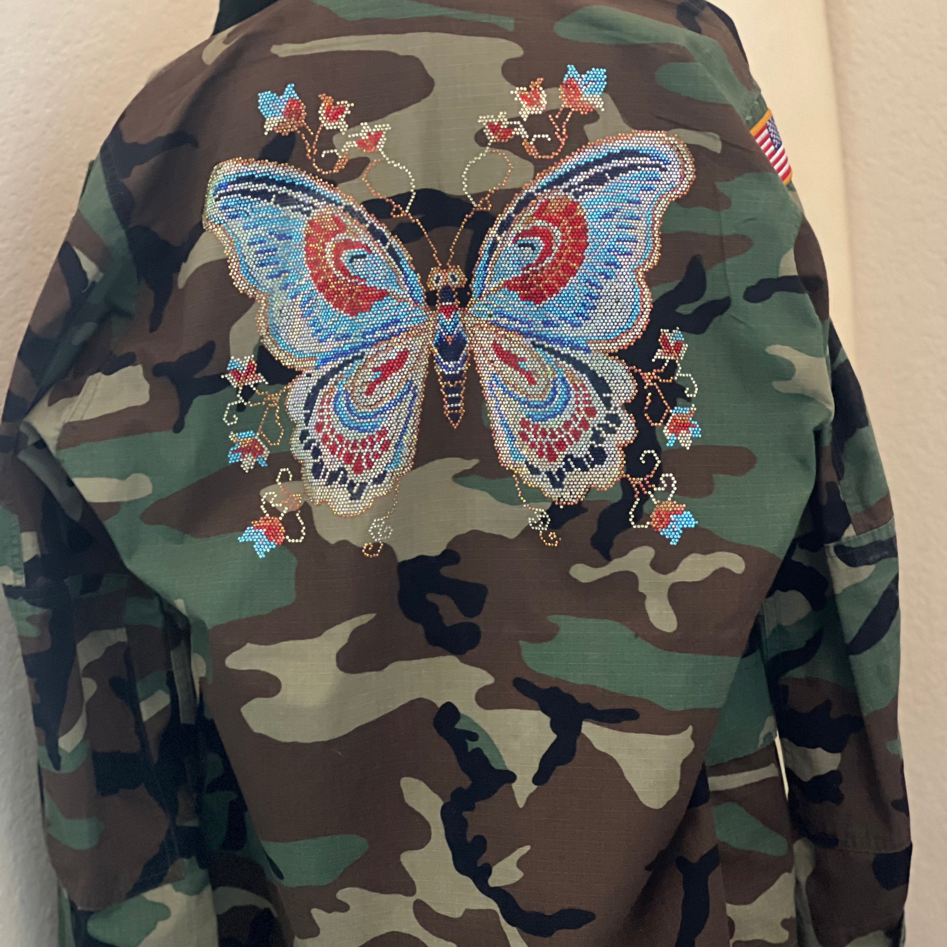 MALIBU SUPPLY CO Butterfly Army Jacket *OOAK* MED on Simply Obsessed