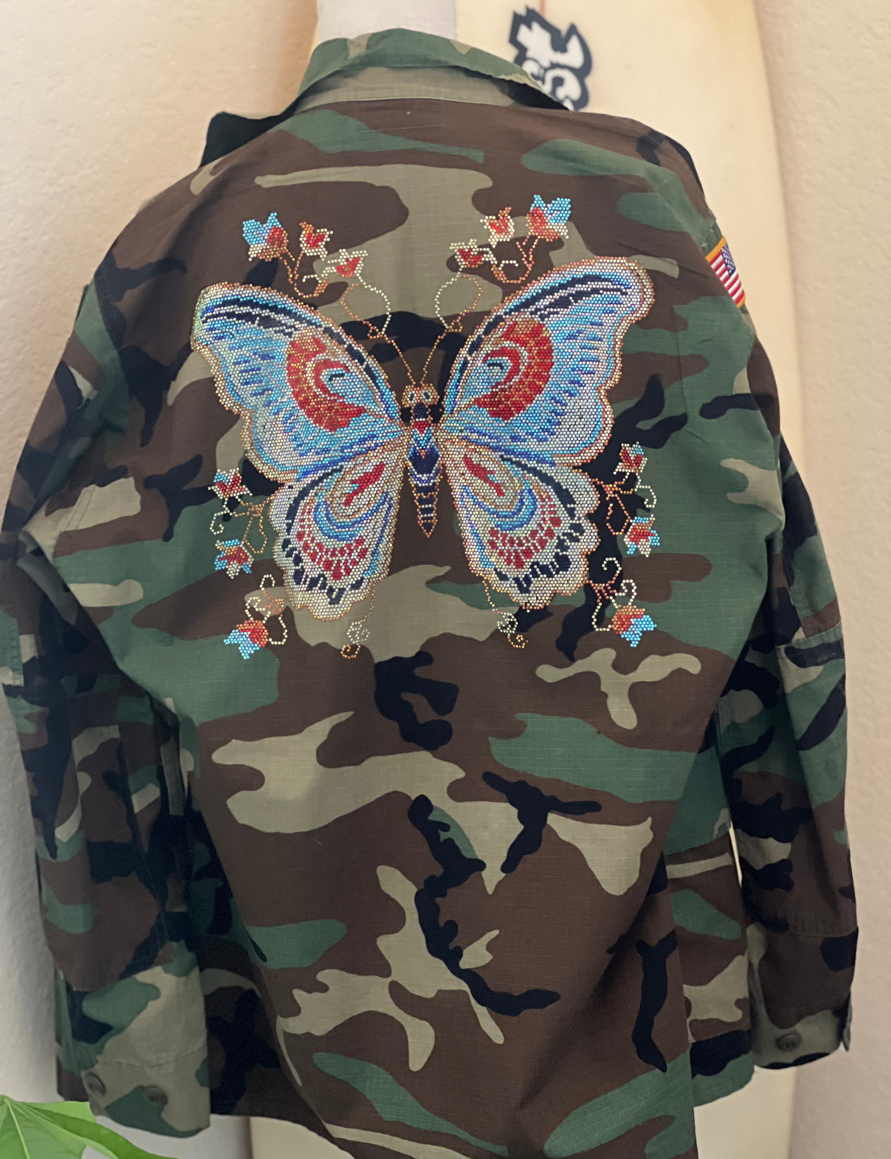 MALIBU SUPPLY CO Butterfly Army Jacket *OOAK* MED on Simply Obsessed