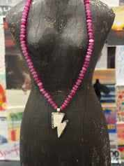 MALIBU HIPPIE Dyed Jade Tibetan Silver Carved Tusk Thunderbolt Necklace OOAK Necklace