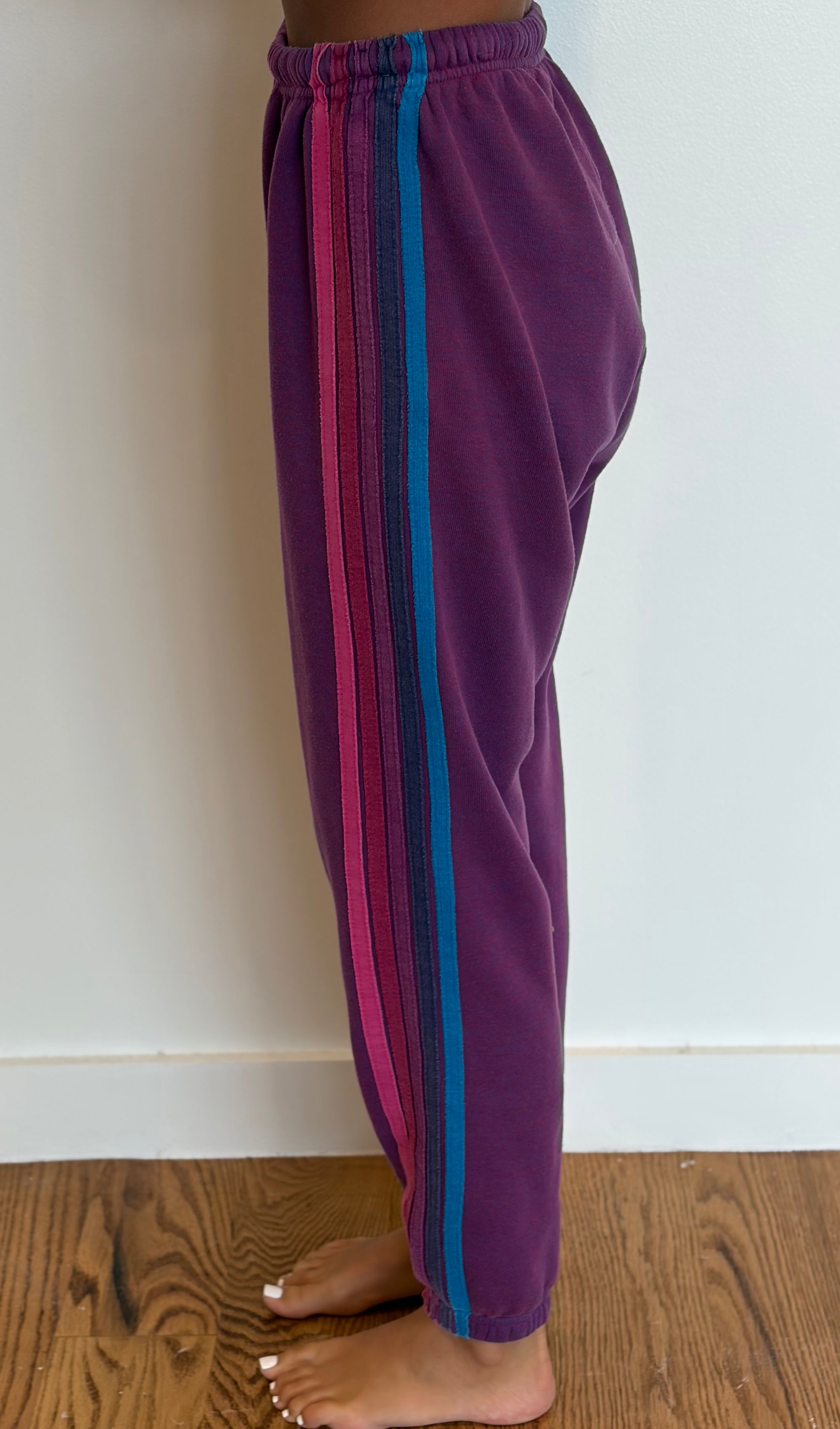 VINTAGE AVIATOR NATION Classic Five Stripe Sweatpants SMALL PURPLE on Simply Obsessed