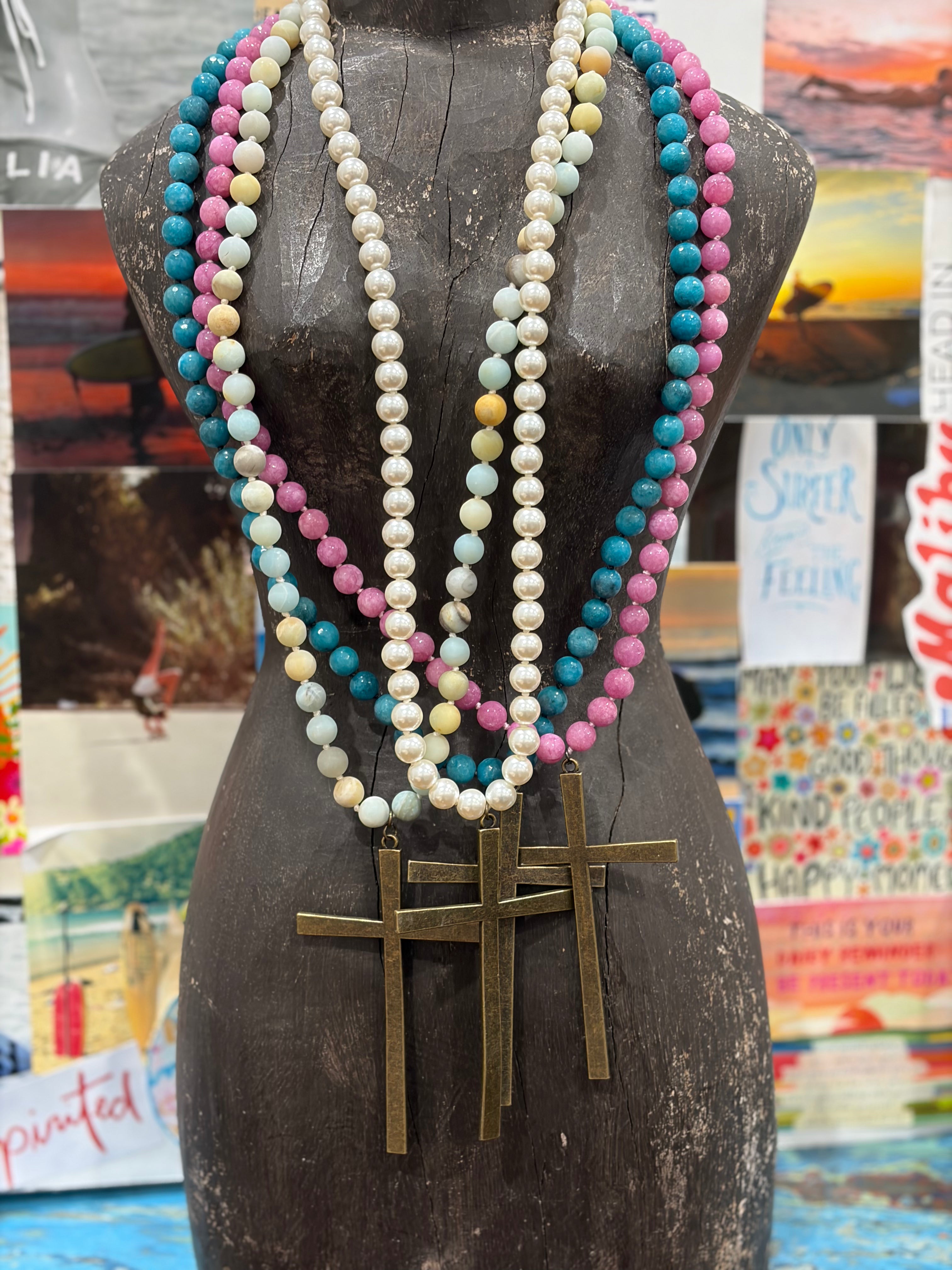 MALIBU HIPPIE Beaded Brass Cross Necklaces
