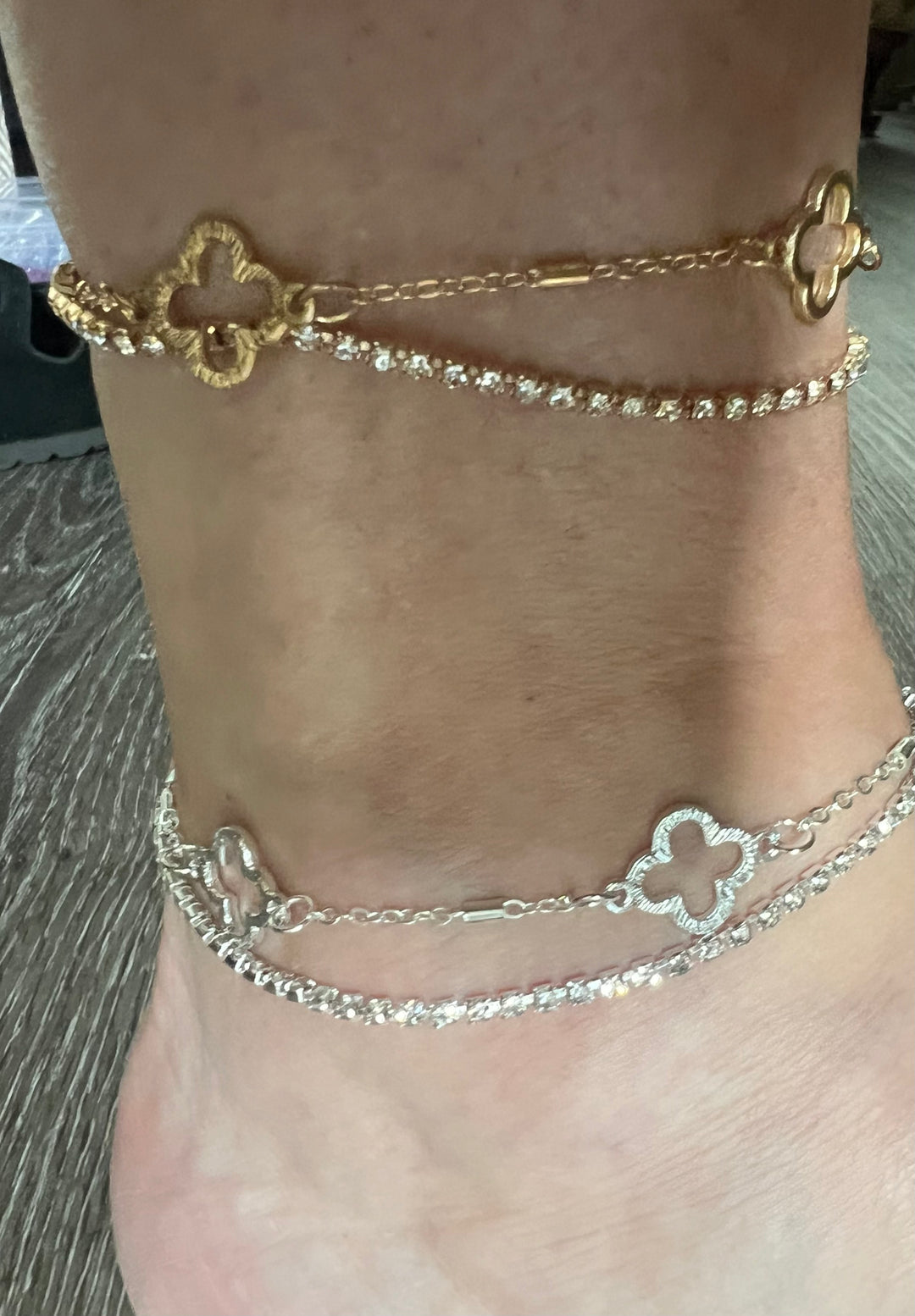 Clover Rhinestone Double Anklet on Simply Obsessed