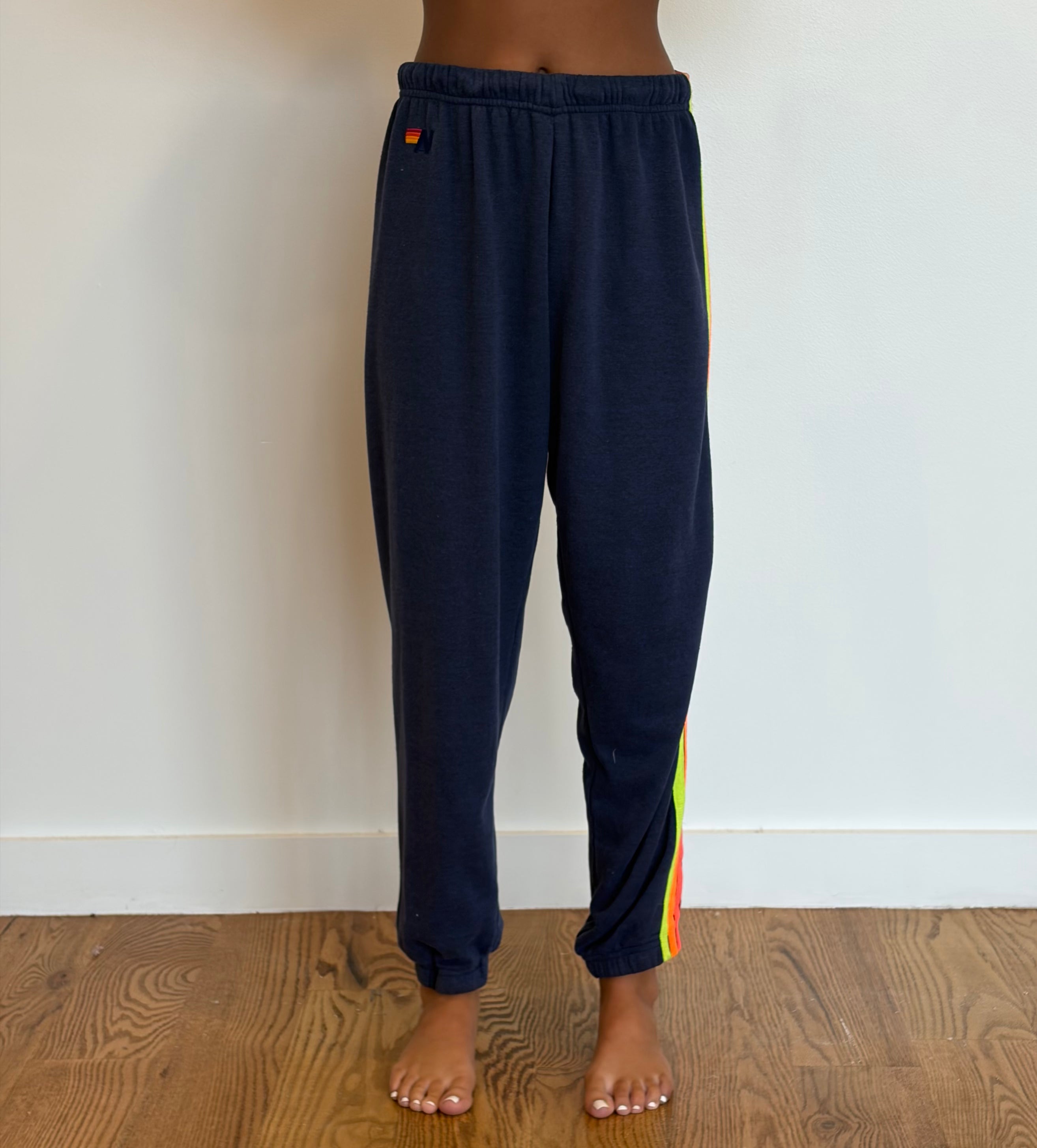 VINTAGE AVIATOR NATION Classic Five Stripe Sweatpants MEDIUM Navy Neon