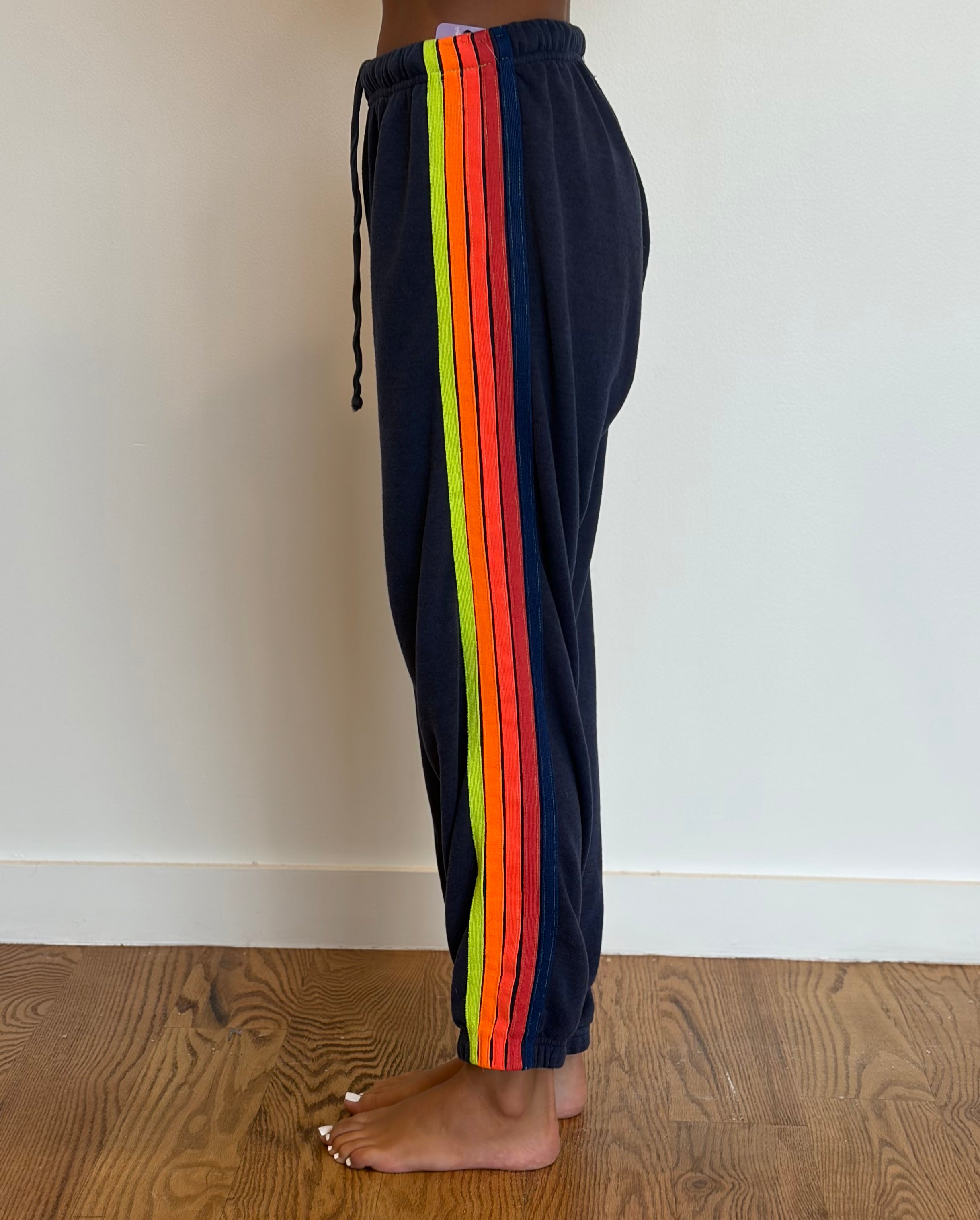 VINTAGE AVIATOR NATION Classic Five Stripe Sweatpants MEDIUM Navy Neon
