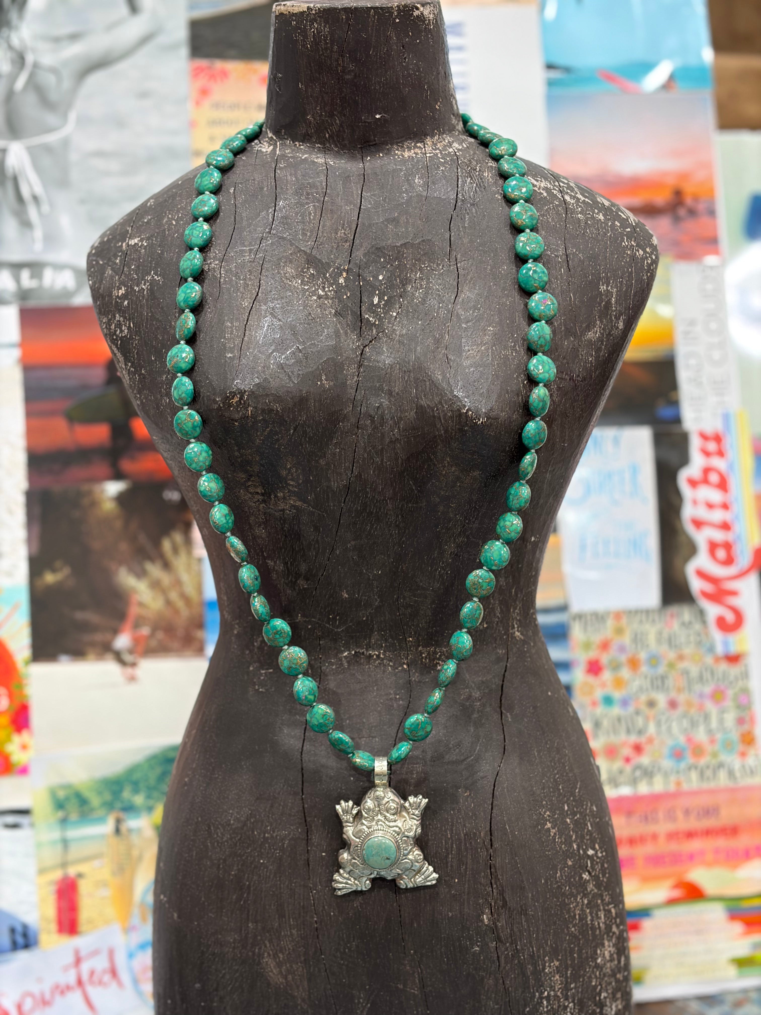 MALIBU HIPPIE Green Copper Turquoise Tibetan Silver Frog w/Chrysoprase OOAK Necklace on Simply Obsessed