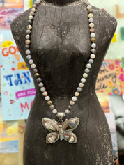 MALIBU HIPPIE Jasper Tibetan Silver Botswana Agate Butterfly OOAK Necklace on Simply Obsessed