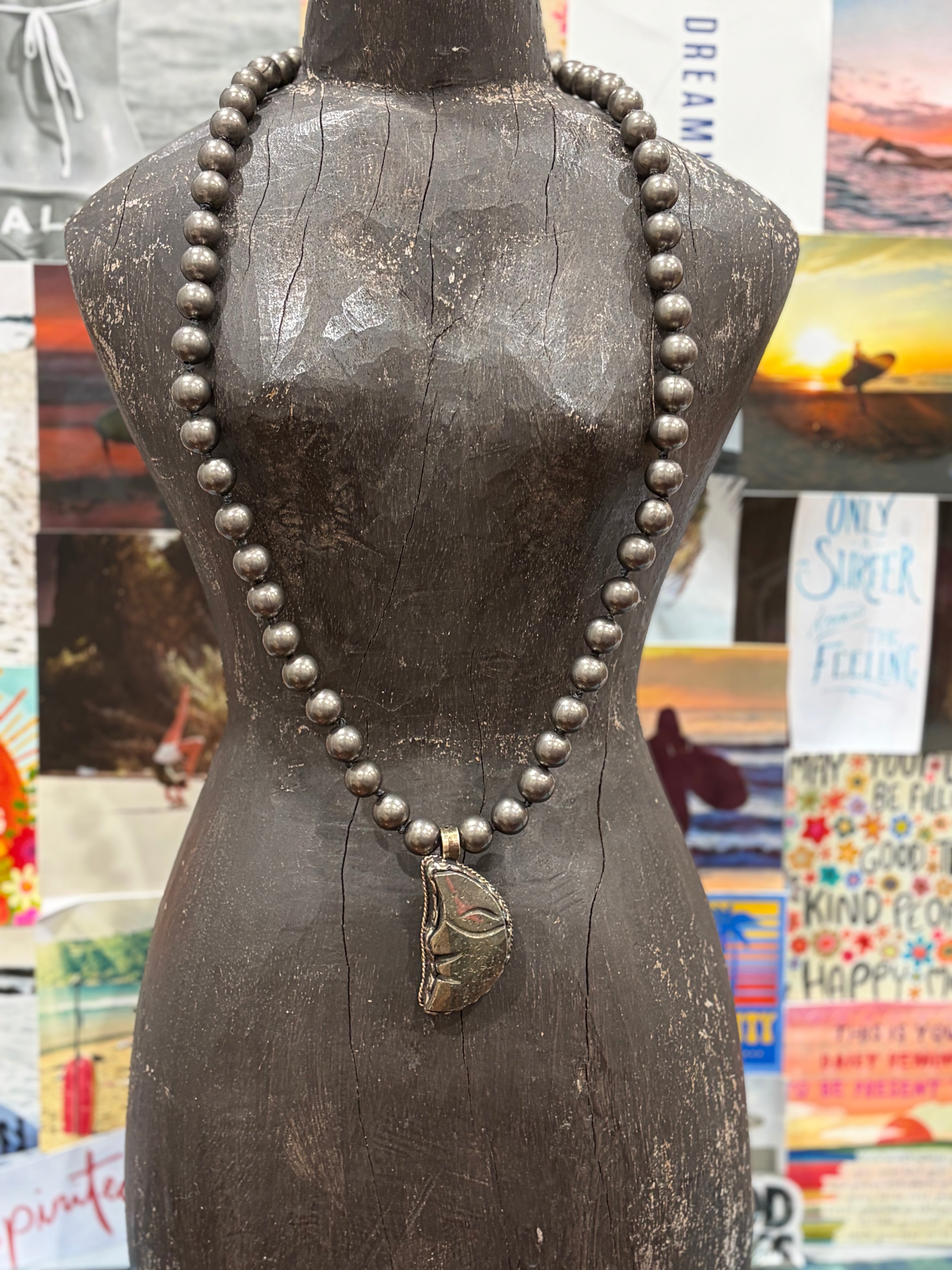MALIBU HIPPIE Navajo Pearl Tibetan Silver Pyrite Moon OOAK Necklace