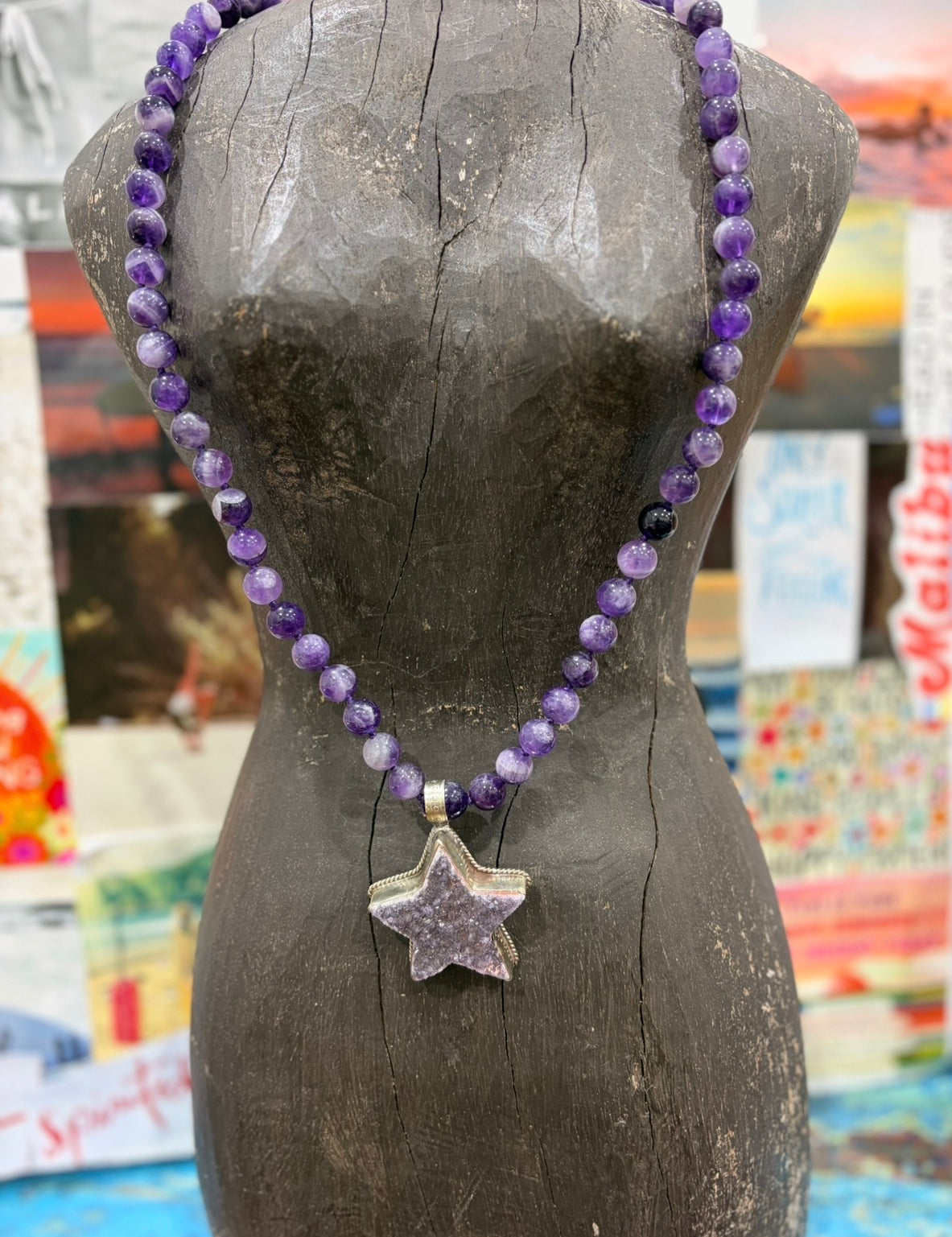 MALIBU HIPPIE Amethyst Tibetan Silver Amethyst Druzy Star OOAK Necklace on Simply Obsessed