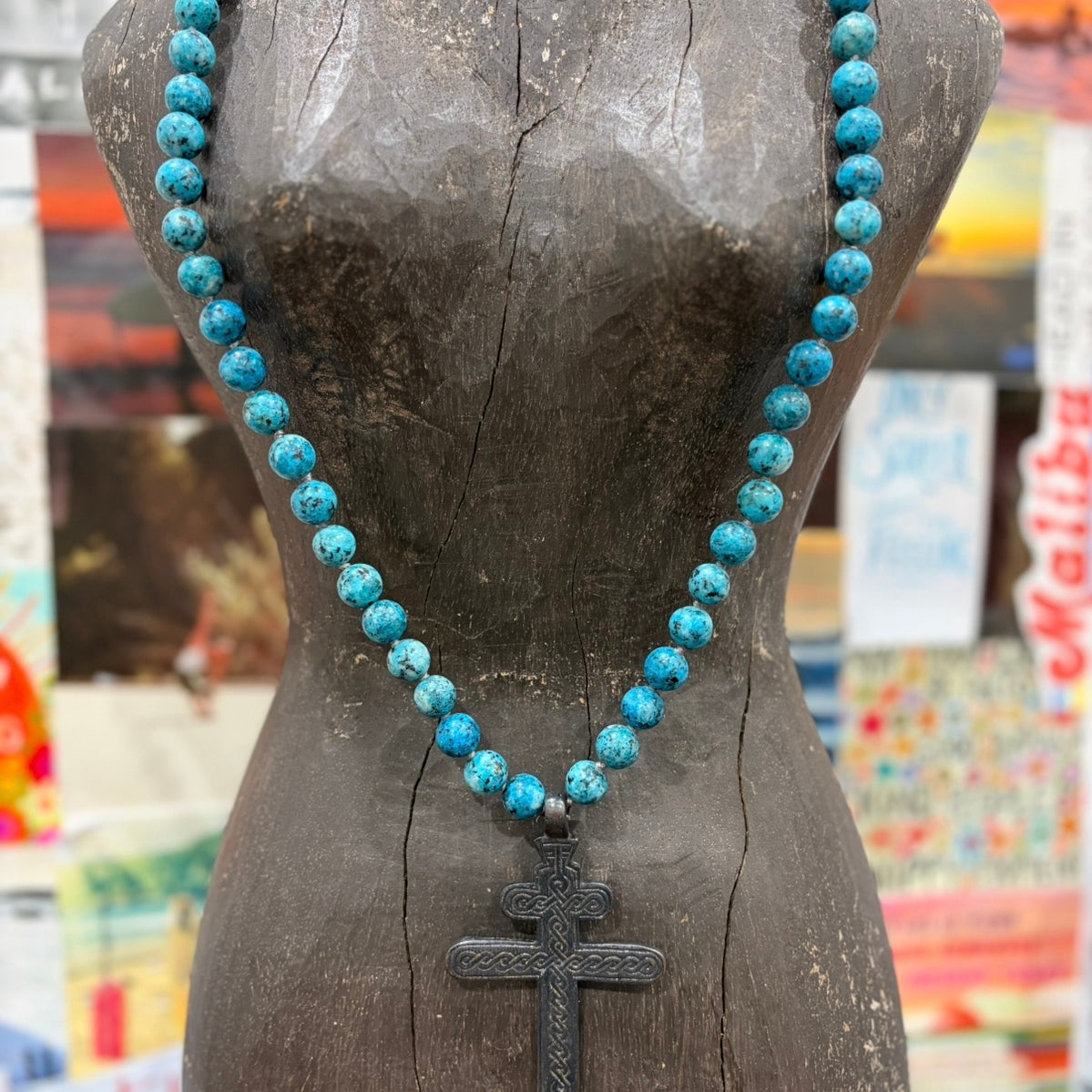 MALIBU HIPPIE Sea Sediment Jasper Brass Ethiopian Cross OOAK Necklace on Simply Obsessed