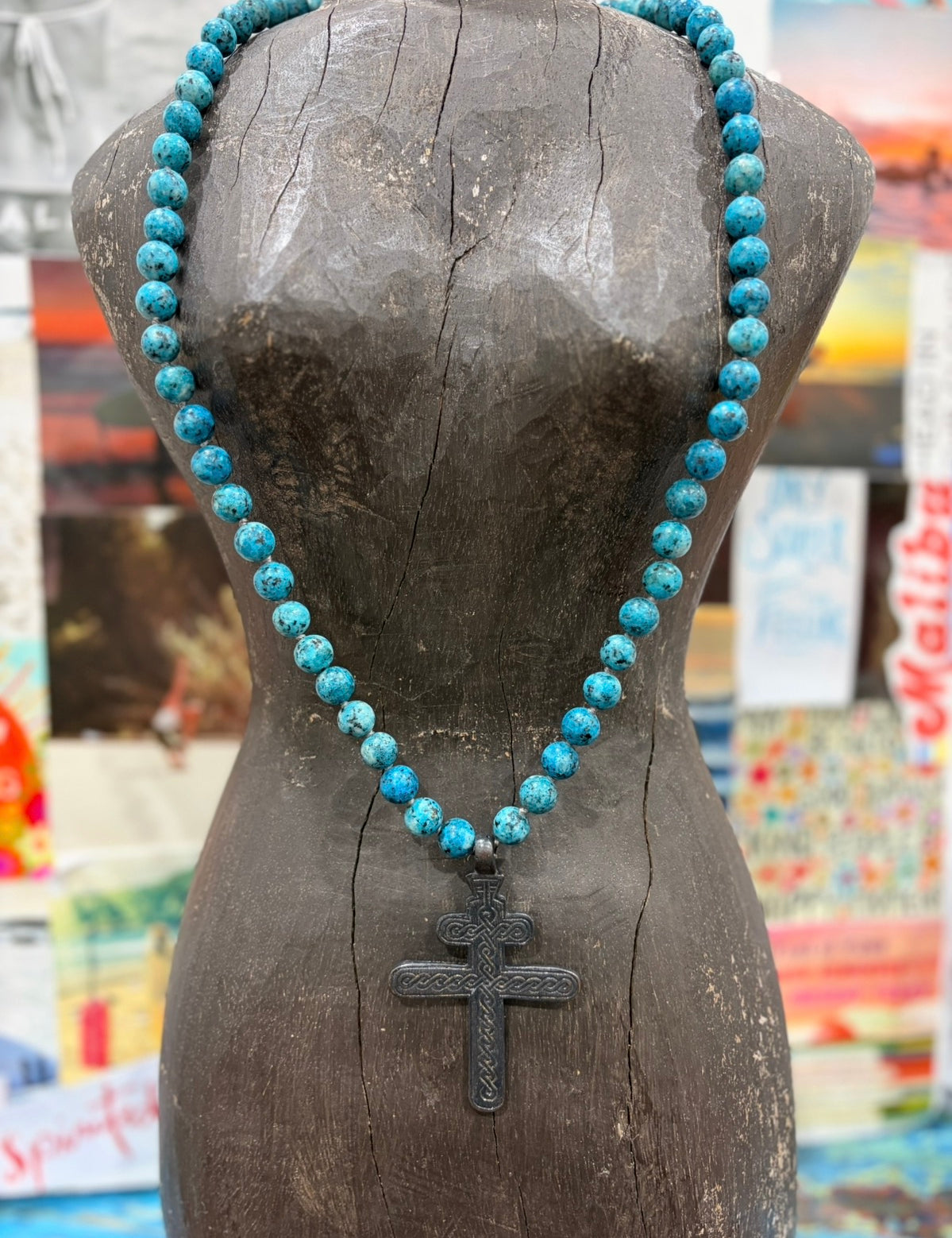 MALIBU HIPPIE Sea Sediment Jasper Brass Ethiopian Cross OOAK Necklace on Simply Obsessed