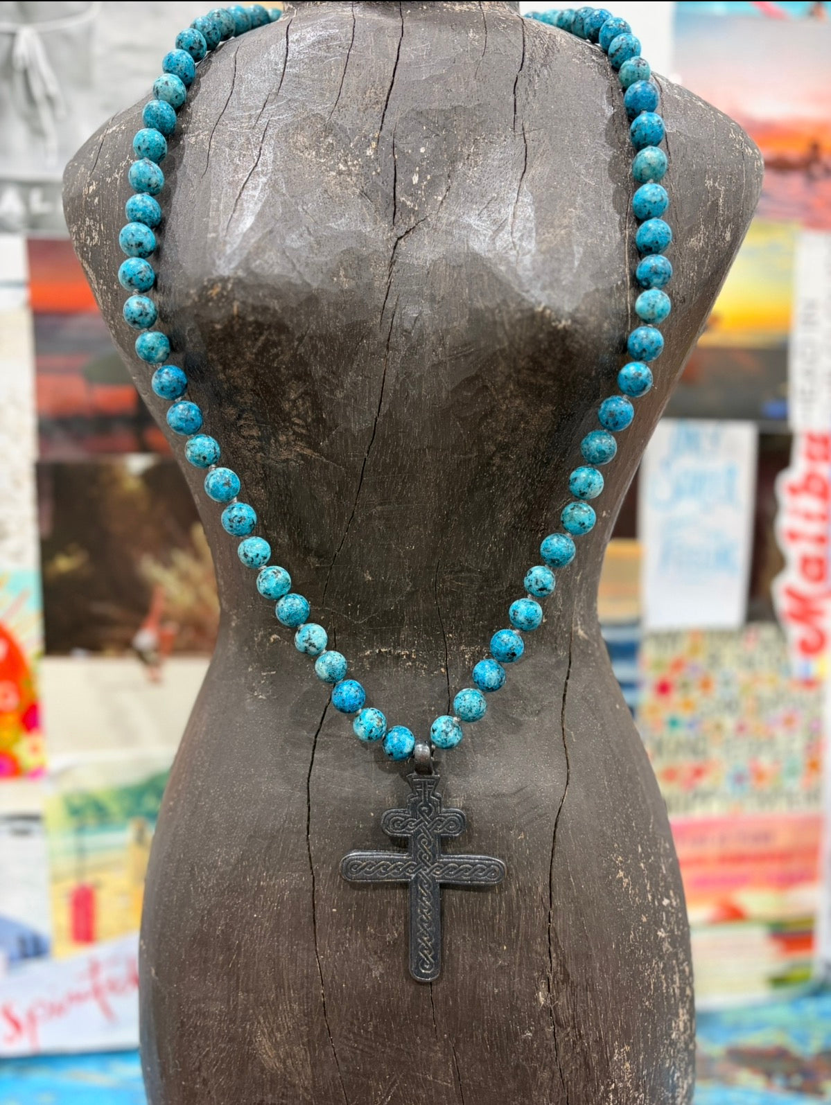 MALIBU HIPPIE Sea Sediment Jasper Brass Ethiopian Cross OOAK Necklace on Simply Obsessed