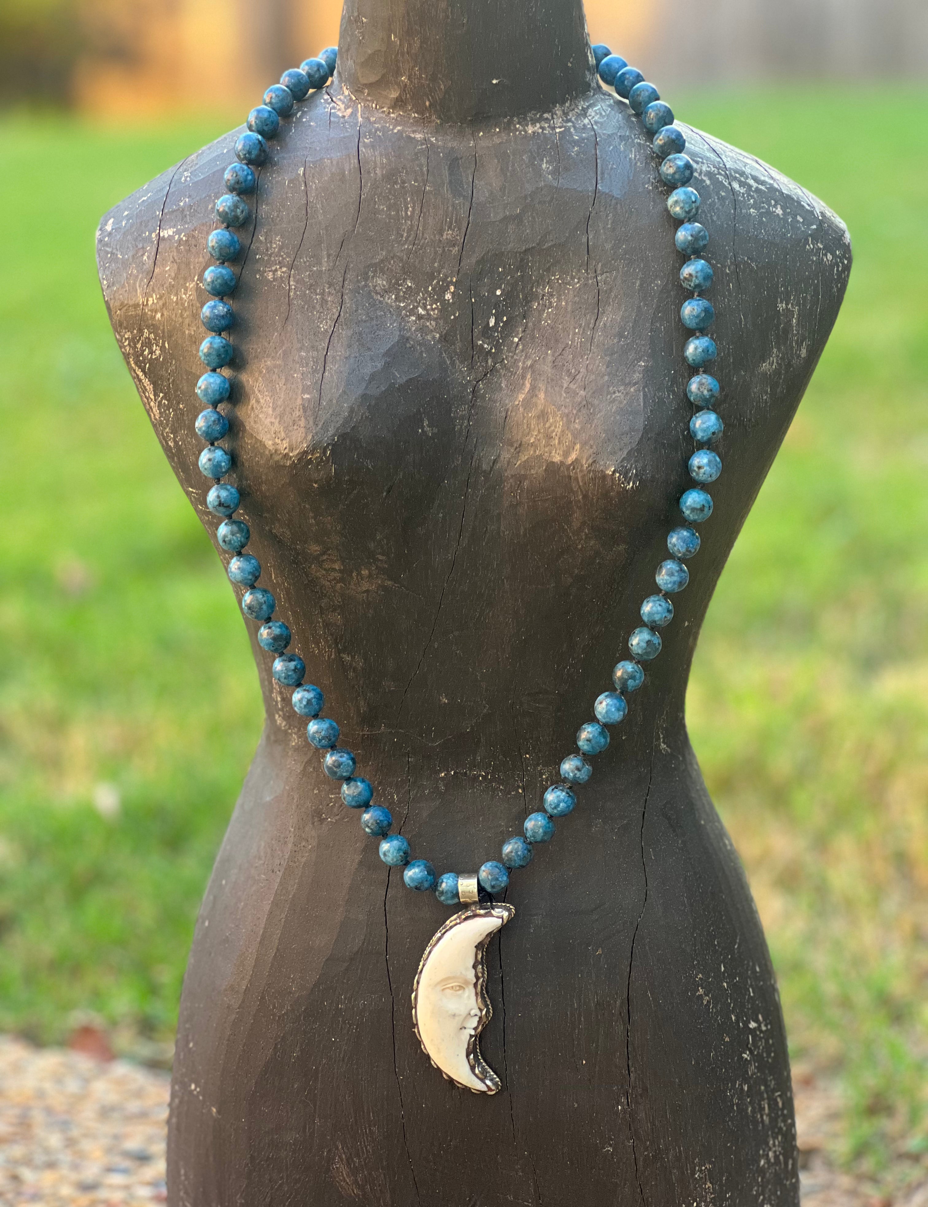 MALIBU HIPPIE Sea Sediment Jasper Carved Tusk Moon Tibetan Silver OOAK Necklace on Simply Obsessed