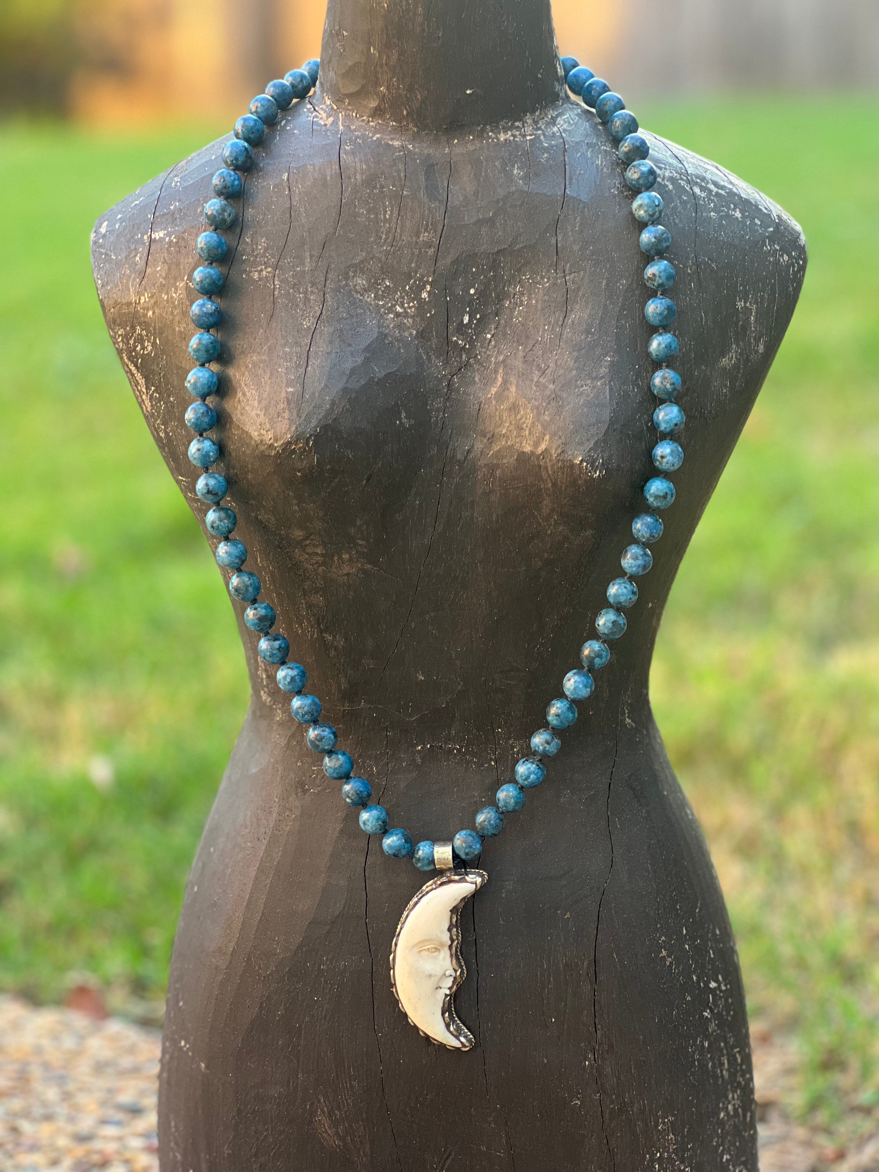 MALIBU HIPPIE Sea Sediment Jasper Carved Tusk Moon Tibetan Silver OOAK Necklace on Simply Obsessed