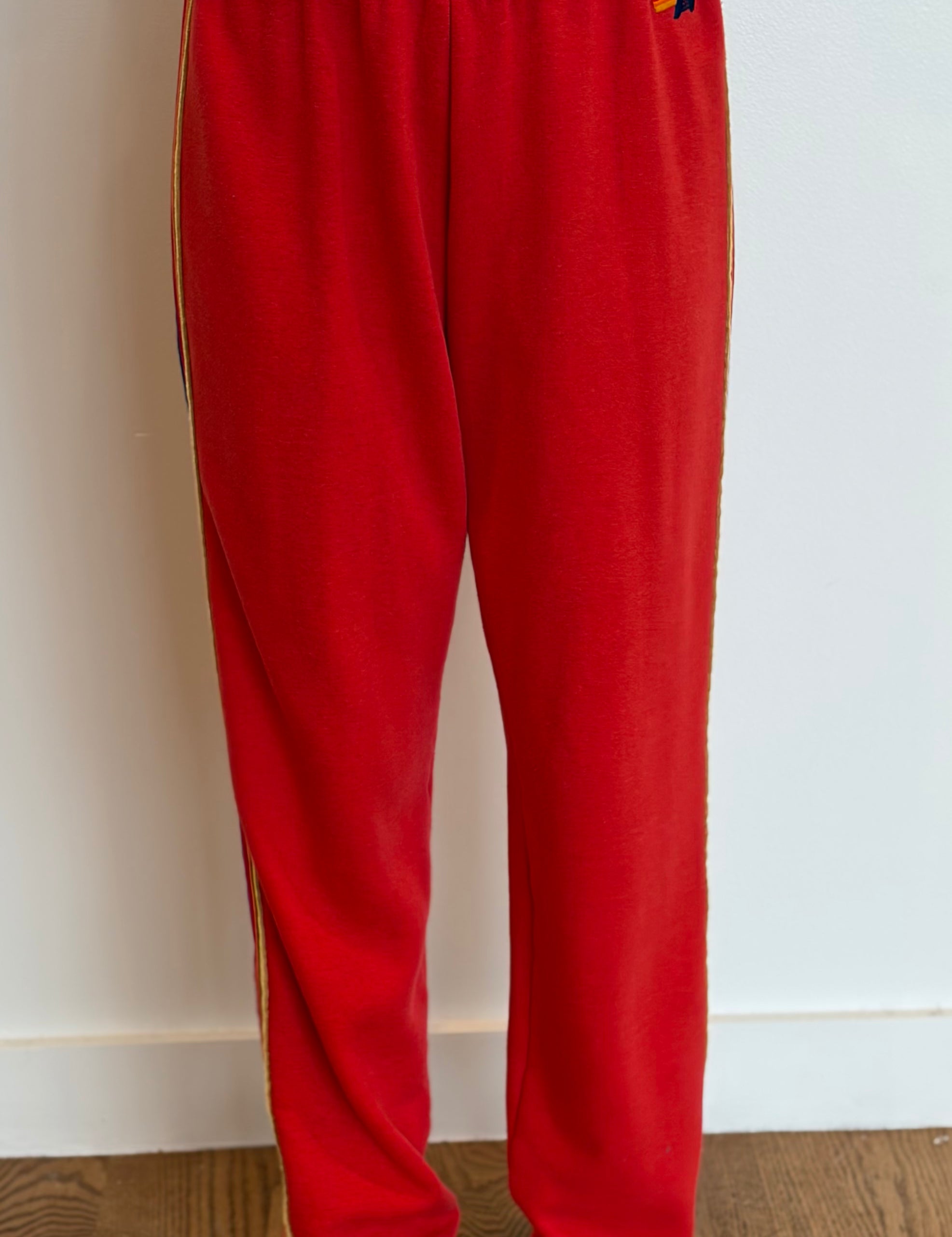 VINTAGE AVIATOR NATION Classic Five Stripe Sweatpants SMALL-RED VELVET STRIPES on Simply Obsessed