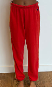 VINTAGE AVIATOR NATION Classic Five Stripe Sweatpants SMALL-RED VELVET STRIPES on Simply Obsessed
