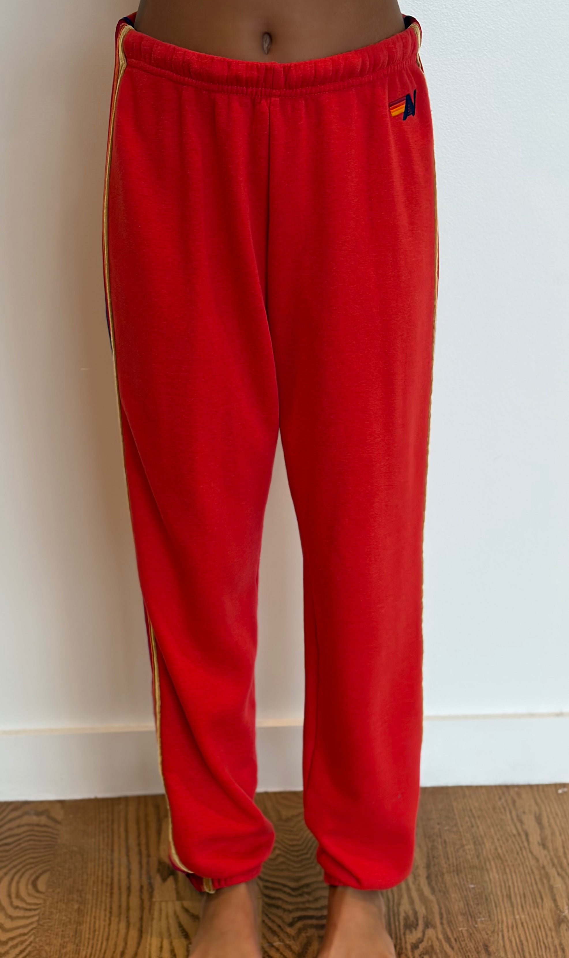 VINTAGE AVIATOR NATION Classic Five Stripe Sweatpants SMALL-RED VELVET STRIPES on Simply Obsessed