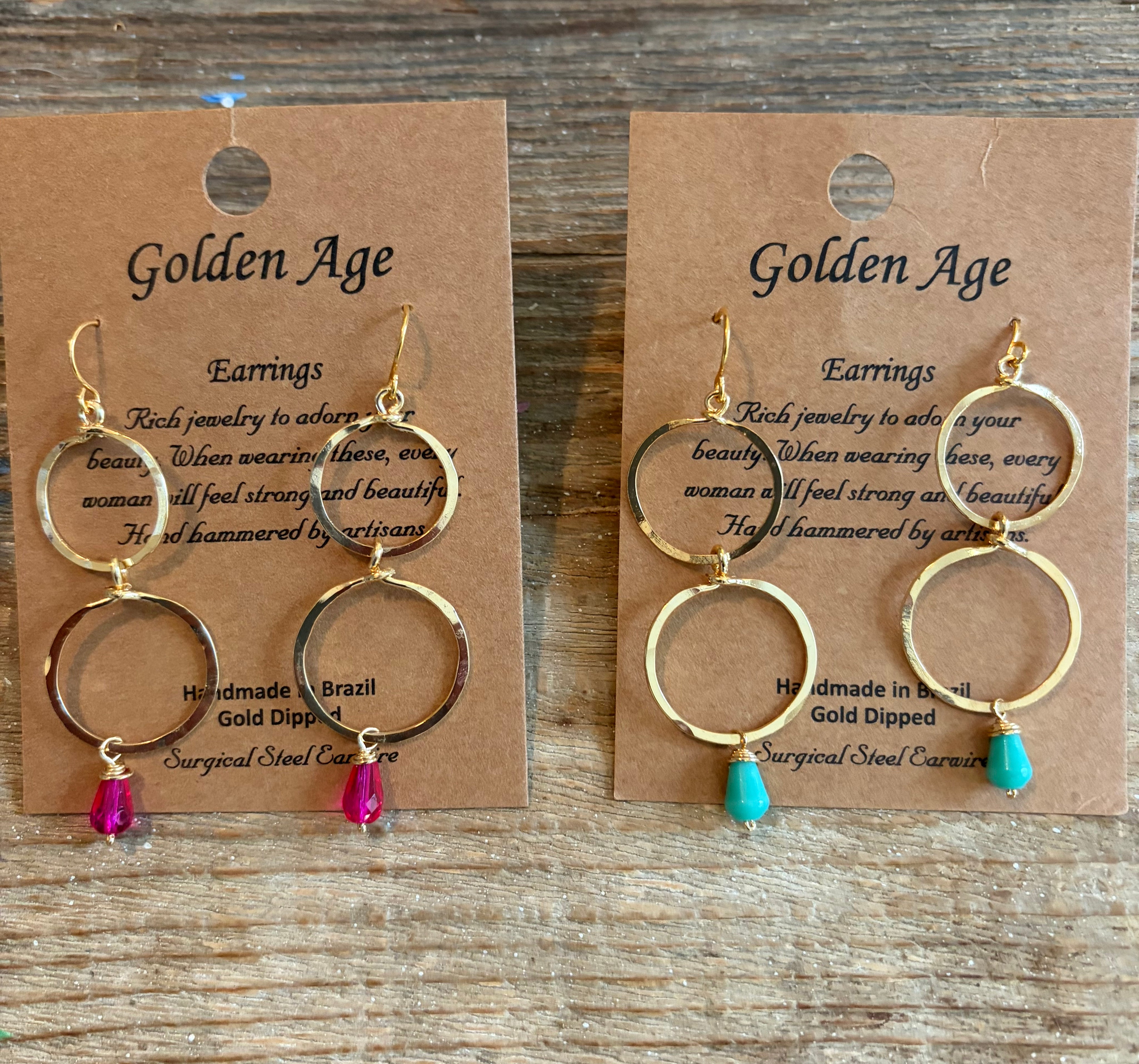 GOLDEN AGE  Gold Double Small Hoop W/Bead Earrings