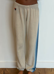 VINTAGE AVIATOR NATION Classic Five Stripe Sweatpants MEDIUM OATMEAL BLUE