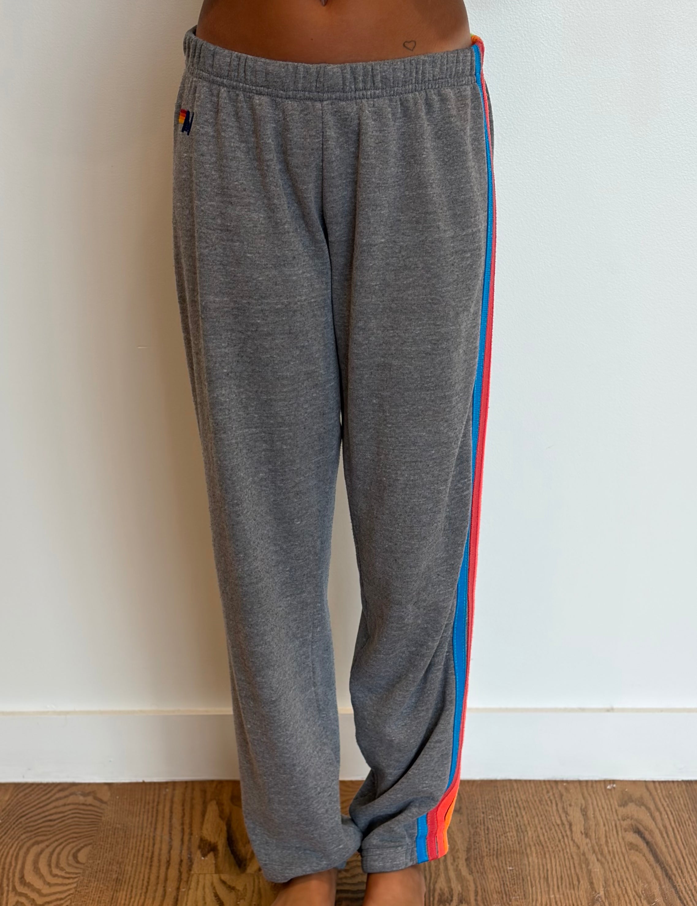 VINTAGE AVIATOR NATION Classic Five Stripe Sweatpants MEDIUM GREY NEON on Simply Obsessed