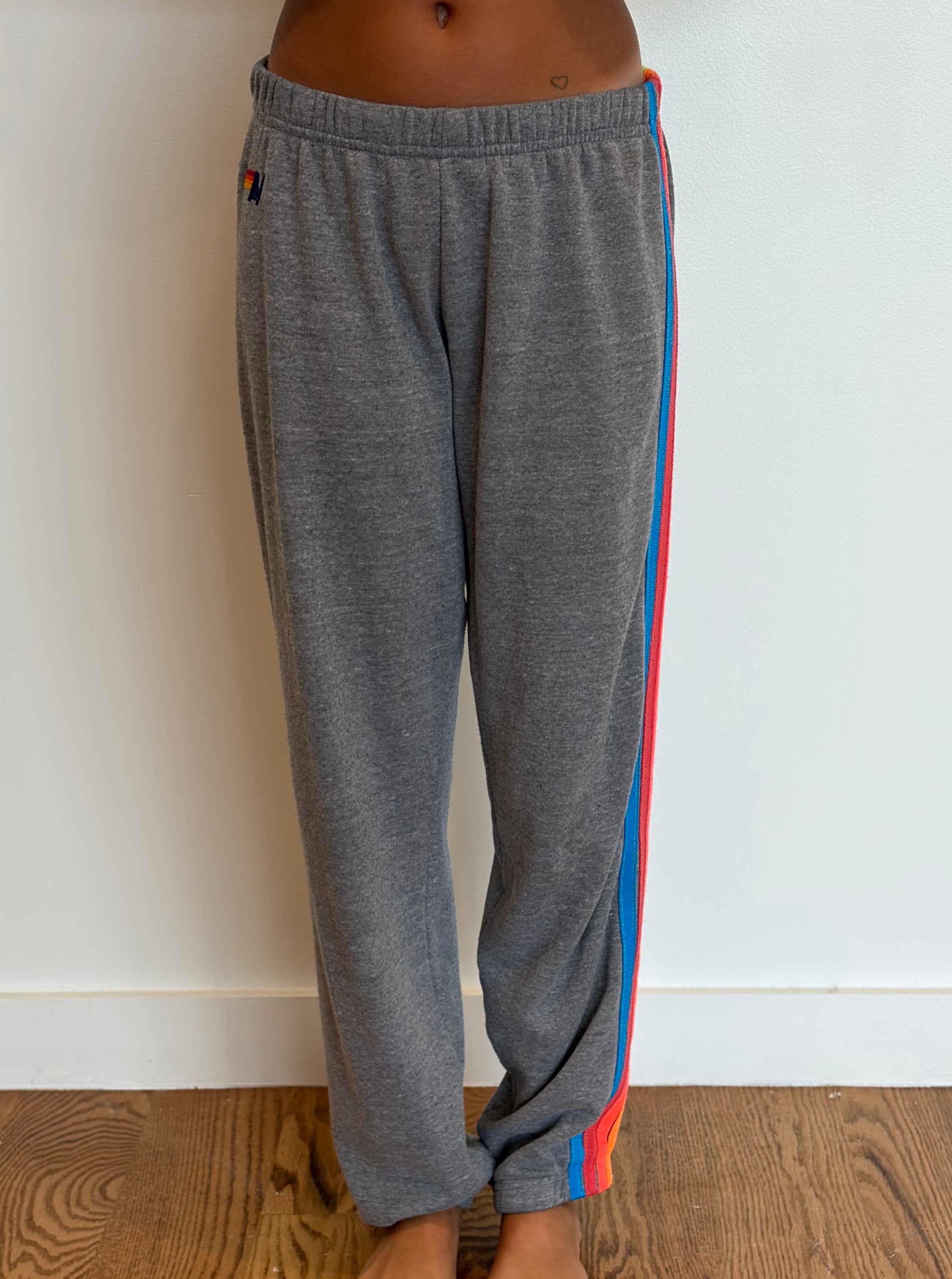VINTAGE AVIATOR NATION Classic Five Stripe Sweatpants MEDIUM GREY NEON on Simply Obsessed