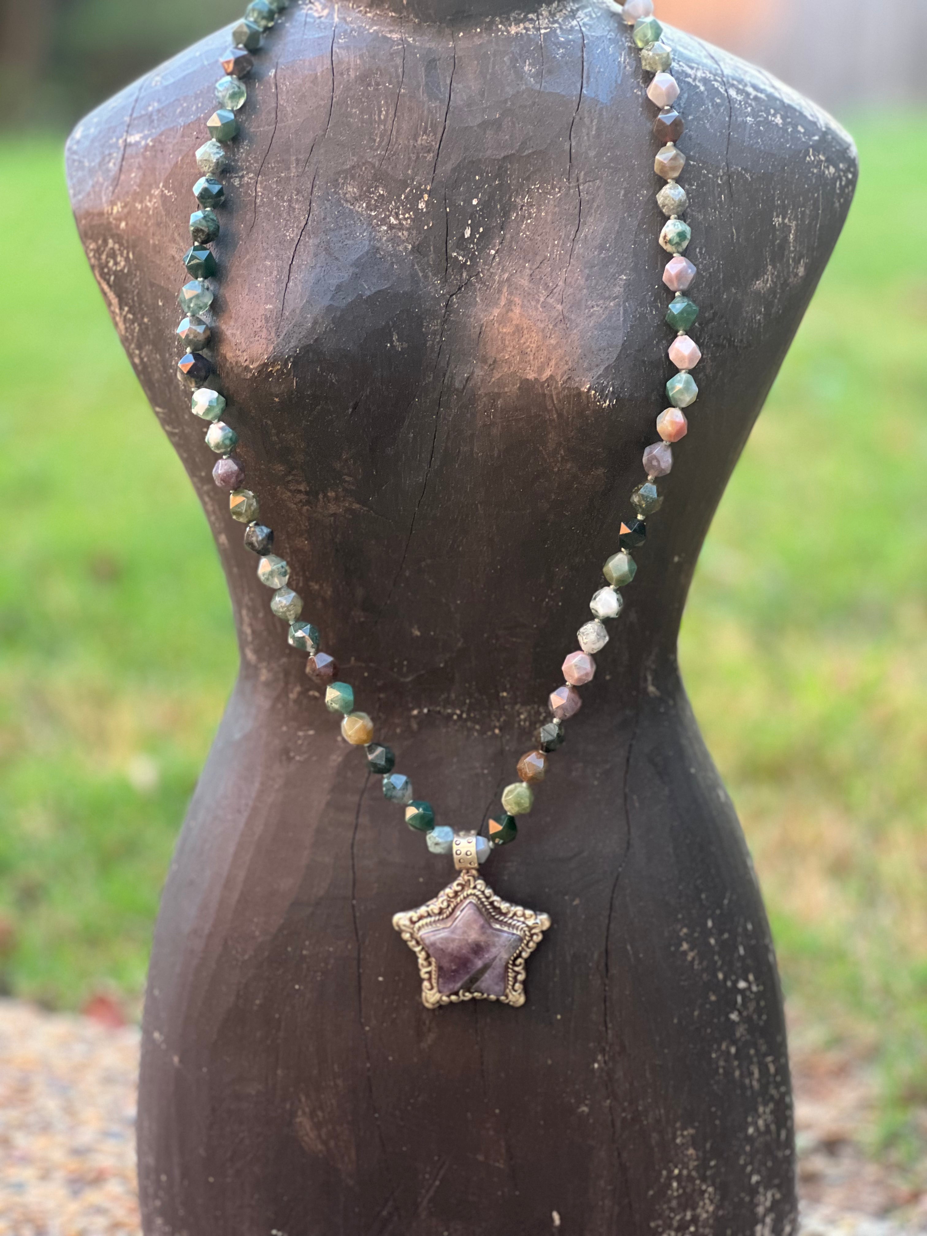 MALIBU HIPPIE Indian Agate Fluorite Star Tibetan Silver OOAK Necklace on Simply Obsessed