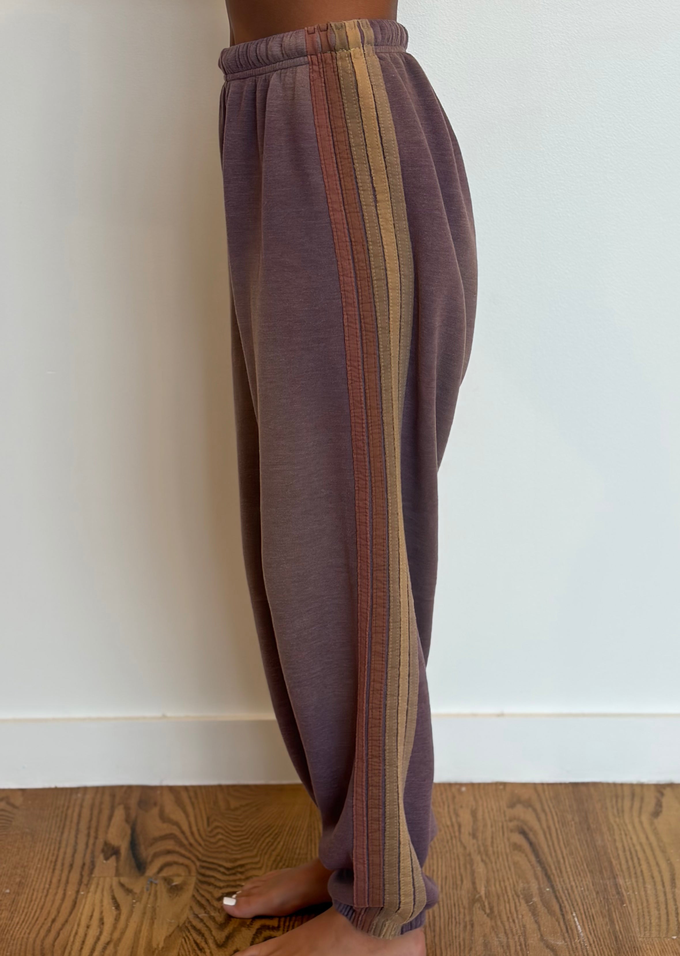 VINTAGE AVIATOR NATION Classic Five Stripe Sweatpants MEDIUM DUSTY MAUVE
