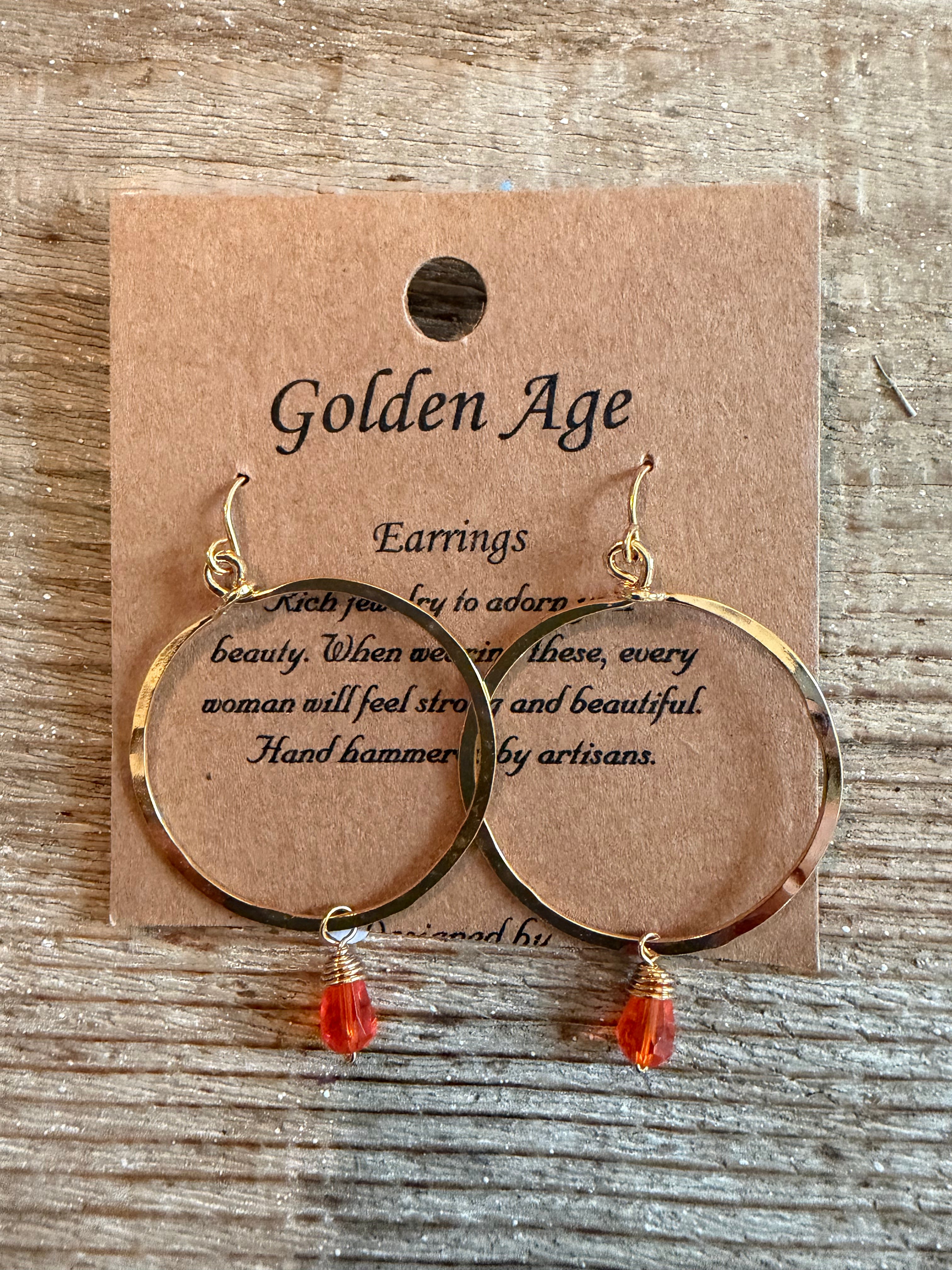 GOLDEN AGE  Gold Hoop w/Orange Bead
