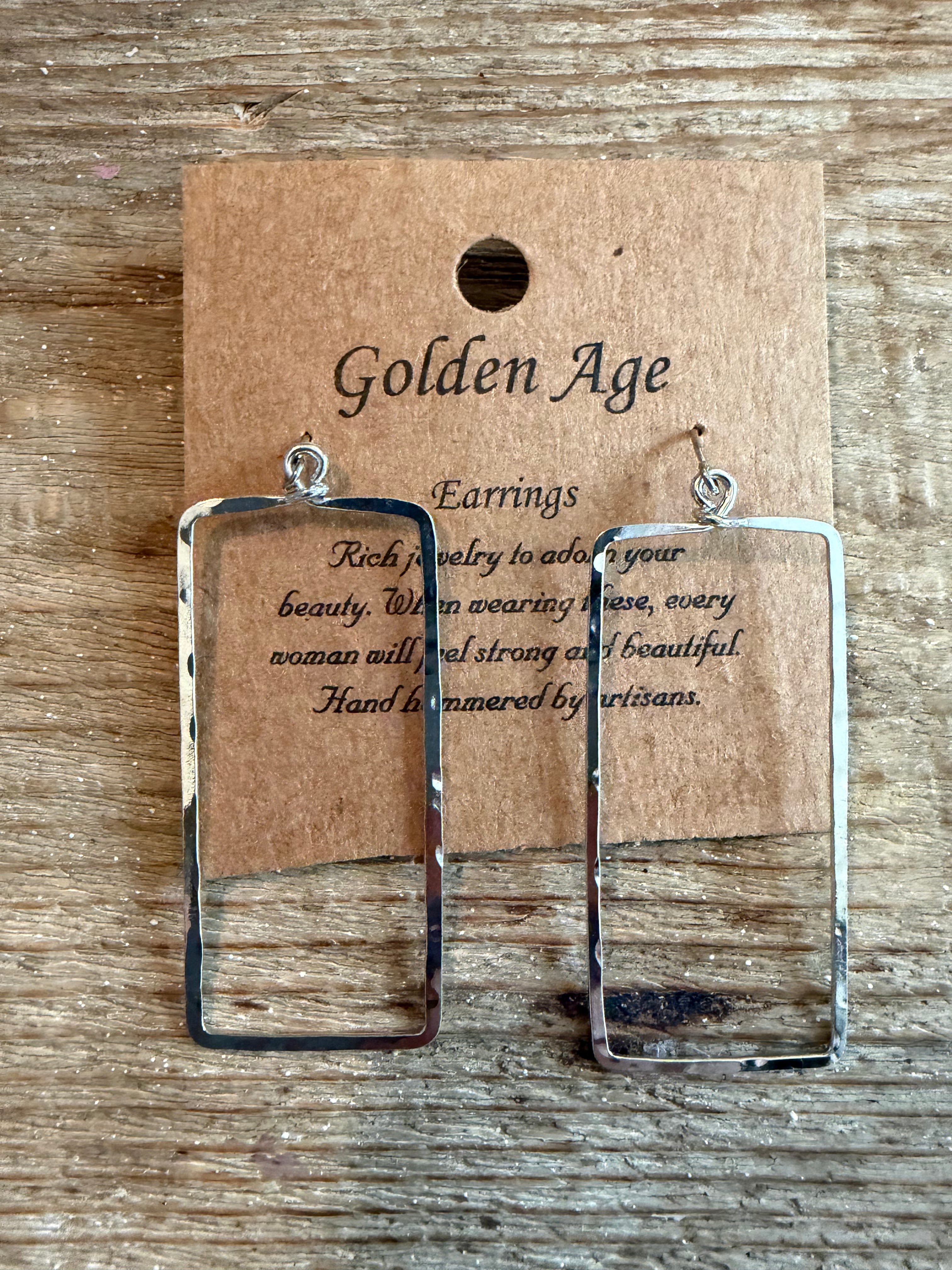 GOLDEN AGE  Silver Rectangle Earrings