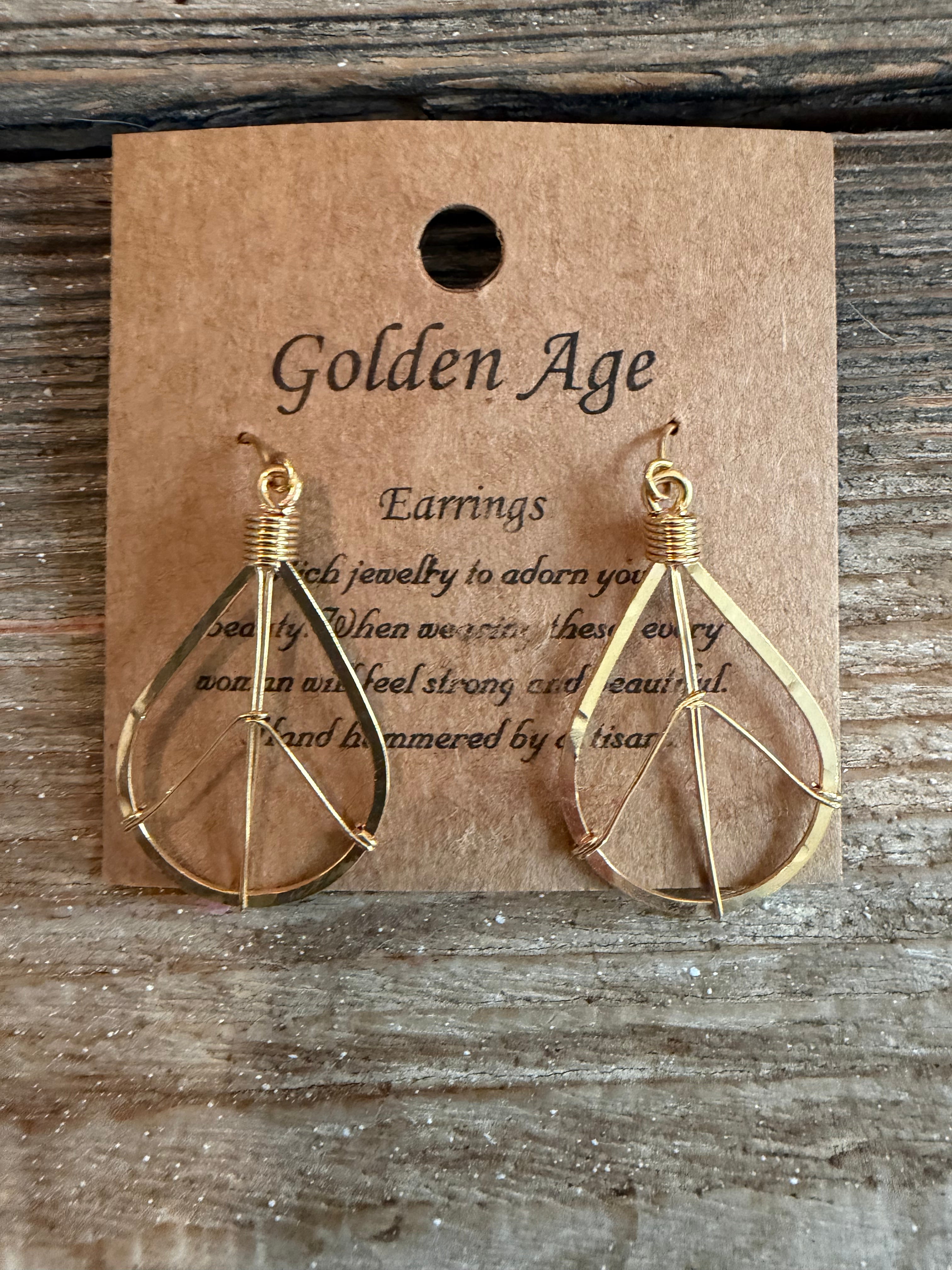 GOLDEN AGE  Gold Tear Drop Peace Sign Earrings