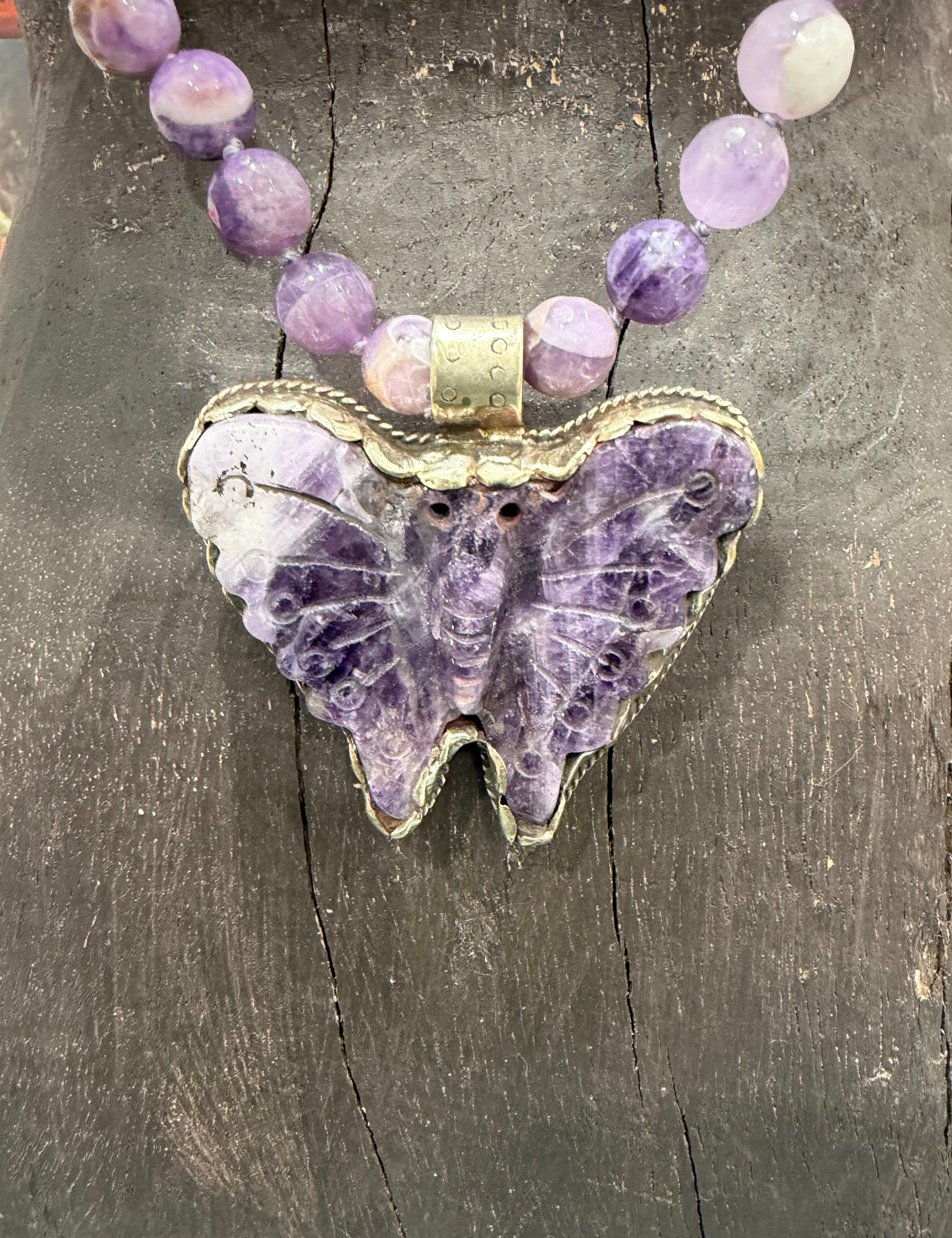 MALIBU HIPPIE Amethyst Lace Tibetan Silver Butterfly OOAK Necklace on Simply Obsessed