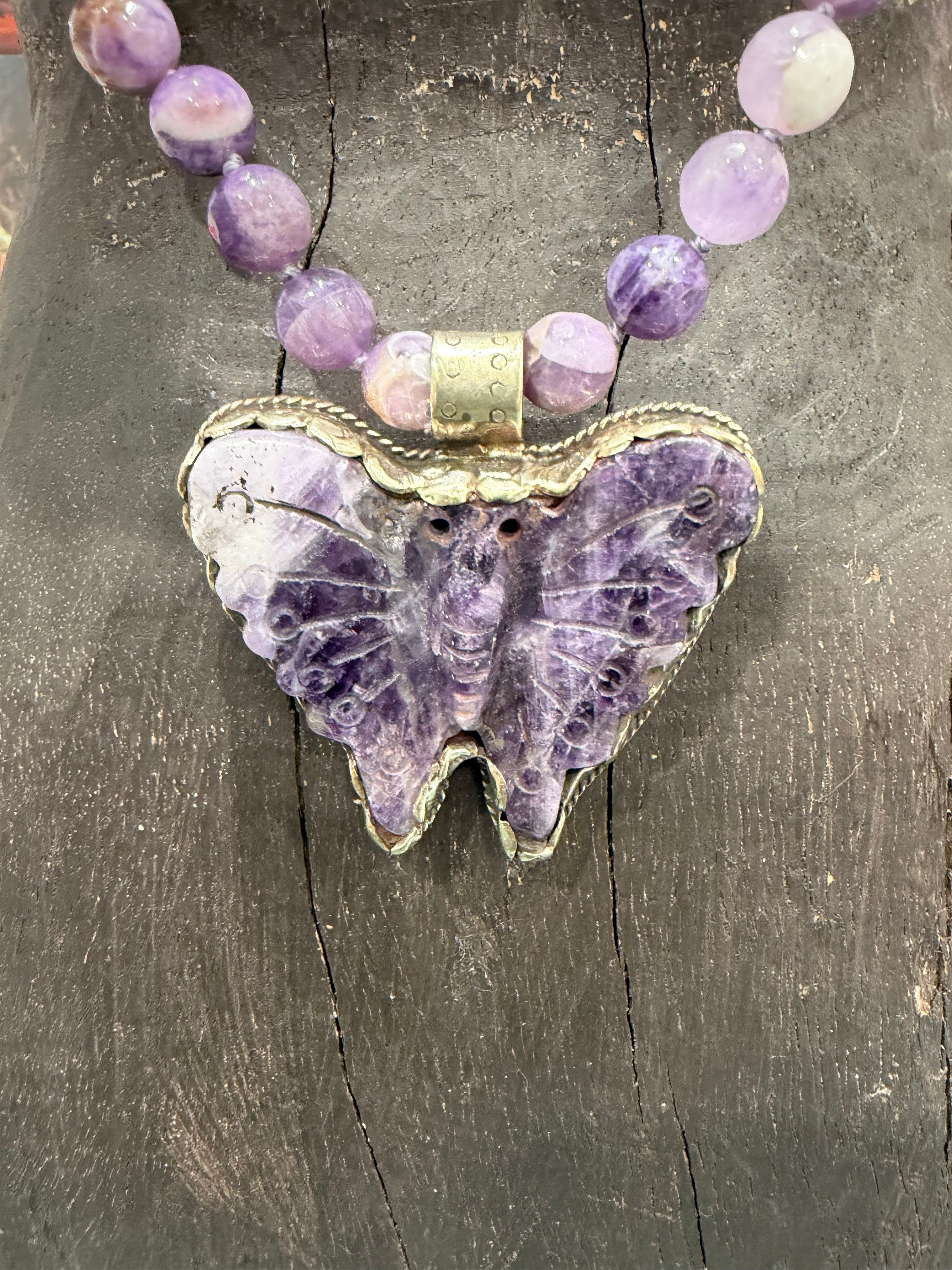MALIBU HIPPIE Amethyst Lace Tibetan Silver Butterfly OOAK Necklace on Simply Obsessed