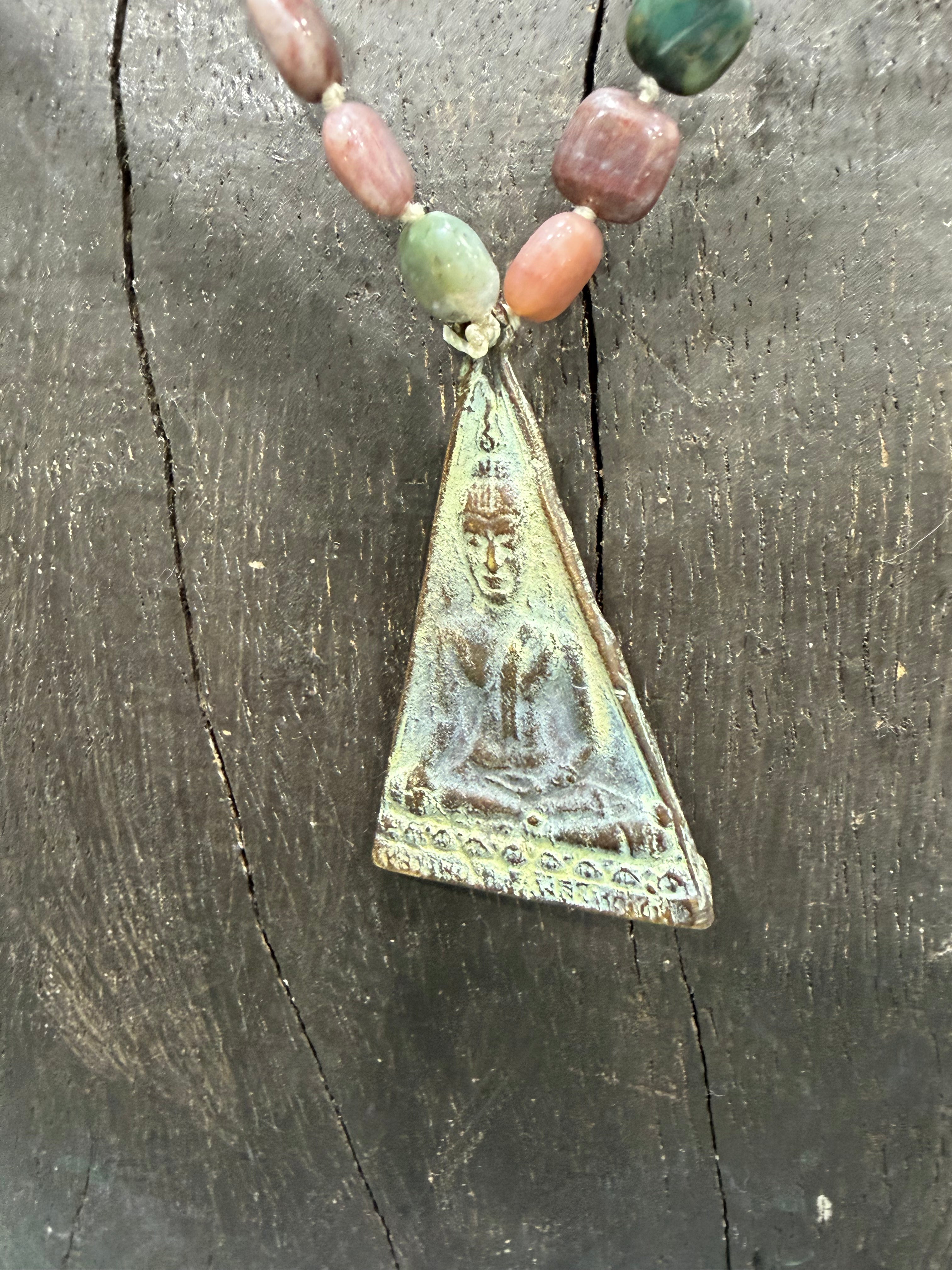 MALIBU HIPPIE Indian Agate Antique Buddha Amulet OOAK Necklace