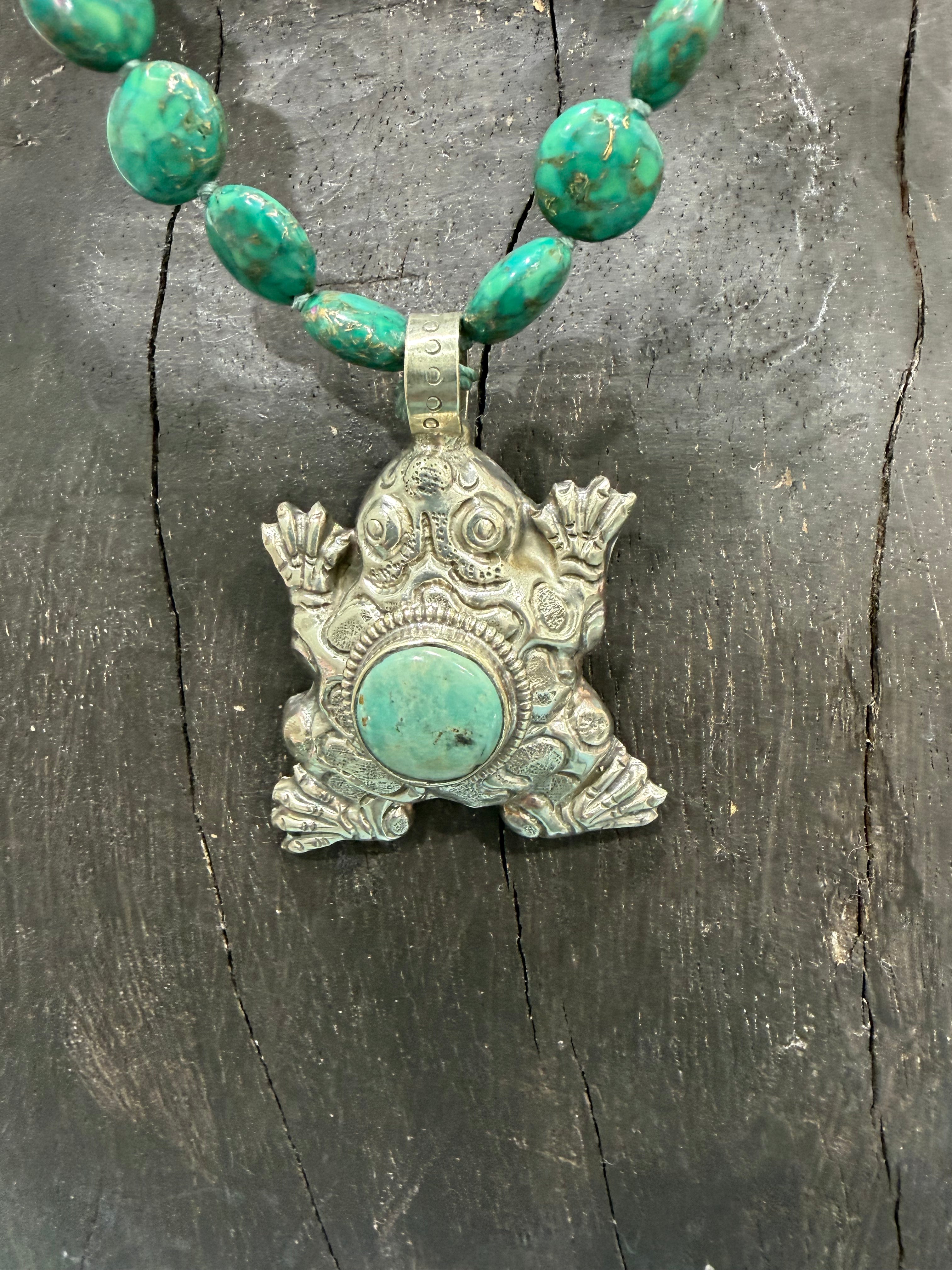 MALIBU HIPPIE Green Copper Turquoise Tibetan Silver Frog w/Chrysoprase OOAK Necklace on Simply Obsessed