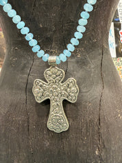 MALIBU HIPPIE Dyed Jade Tibetan Silver Cross OOAK Necklace on Simply Obsessed