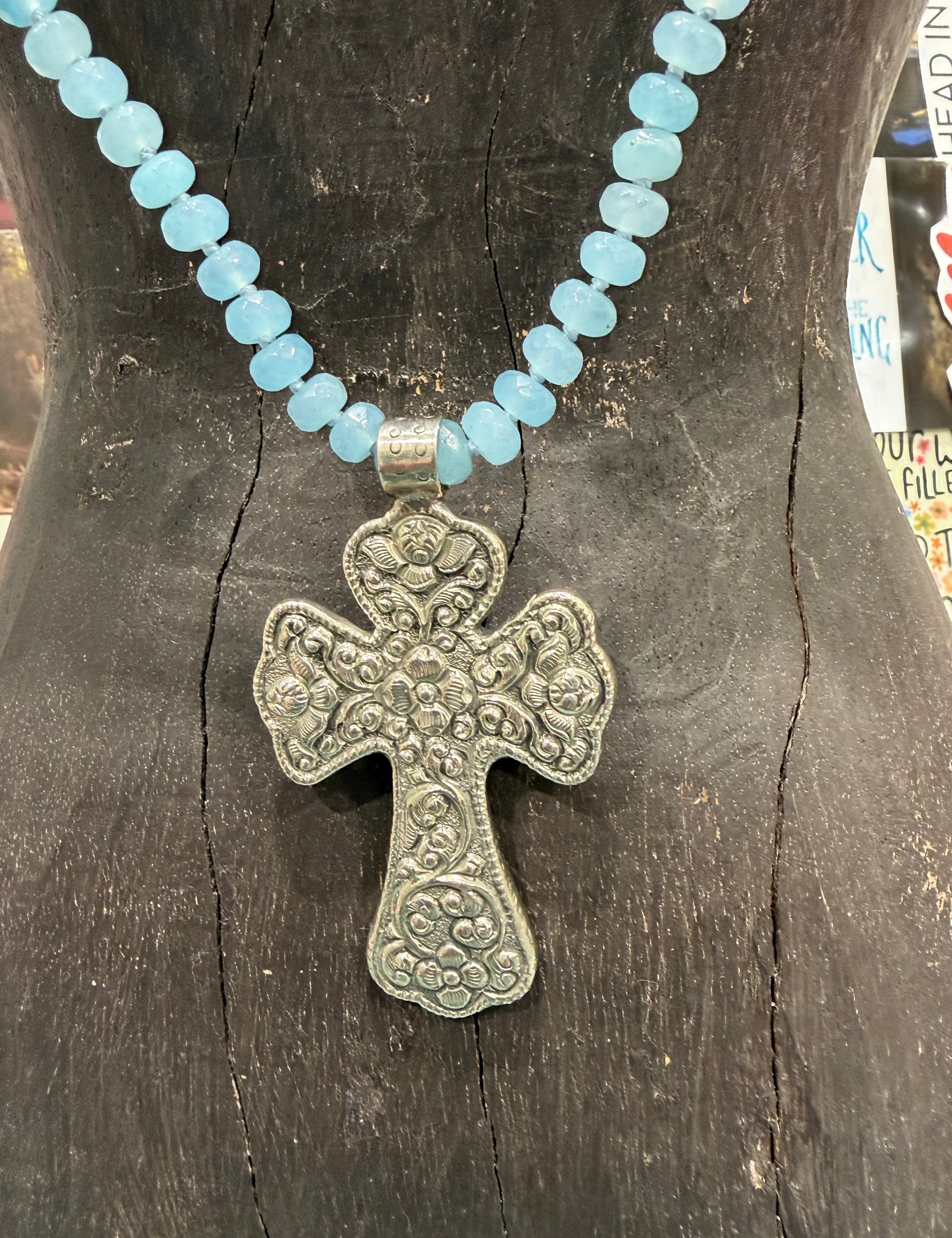 MALIBU HIPPIE Dyed Jade Tibetan Silver Cross OOAK Necklace on Simply Obsessed