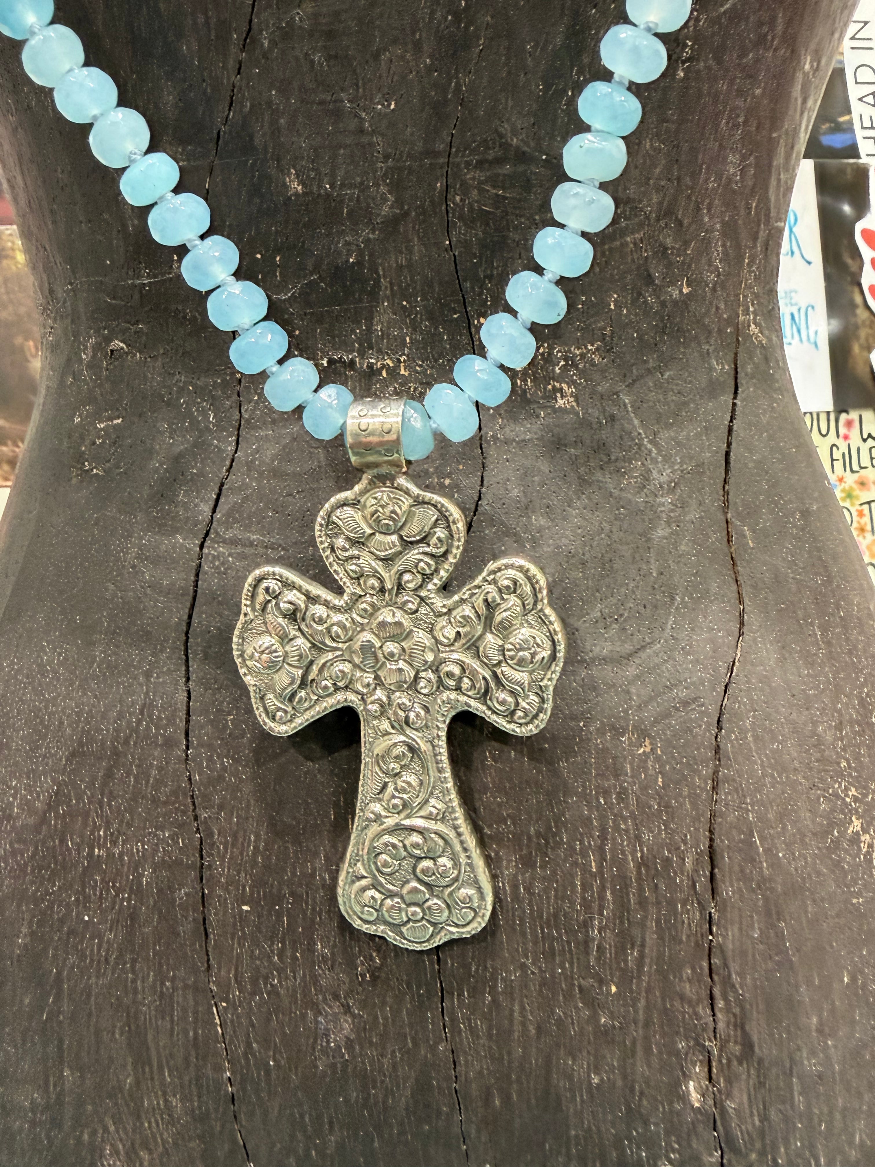 MALIBU HIPPIE Dyed Jade Tibetan Silver Cross OOAK Necklace on Simply Obsessed