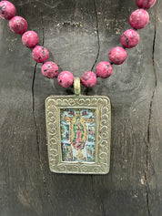 MALIBU HIPPIE Sea Sediment Virgin Mary Tapestry Tibetan Silver OOAK Necklace