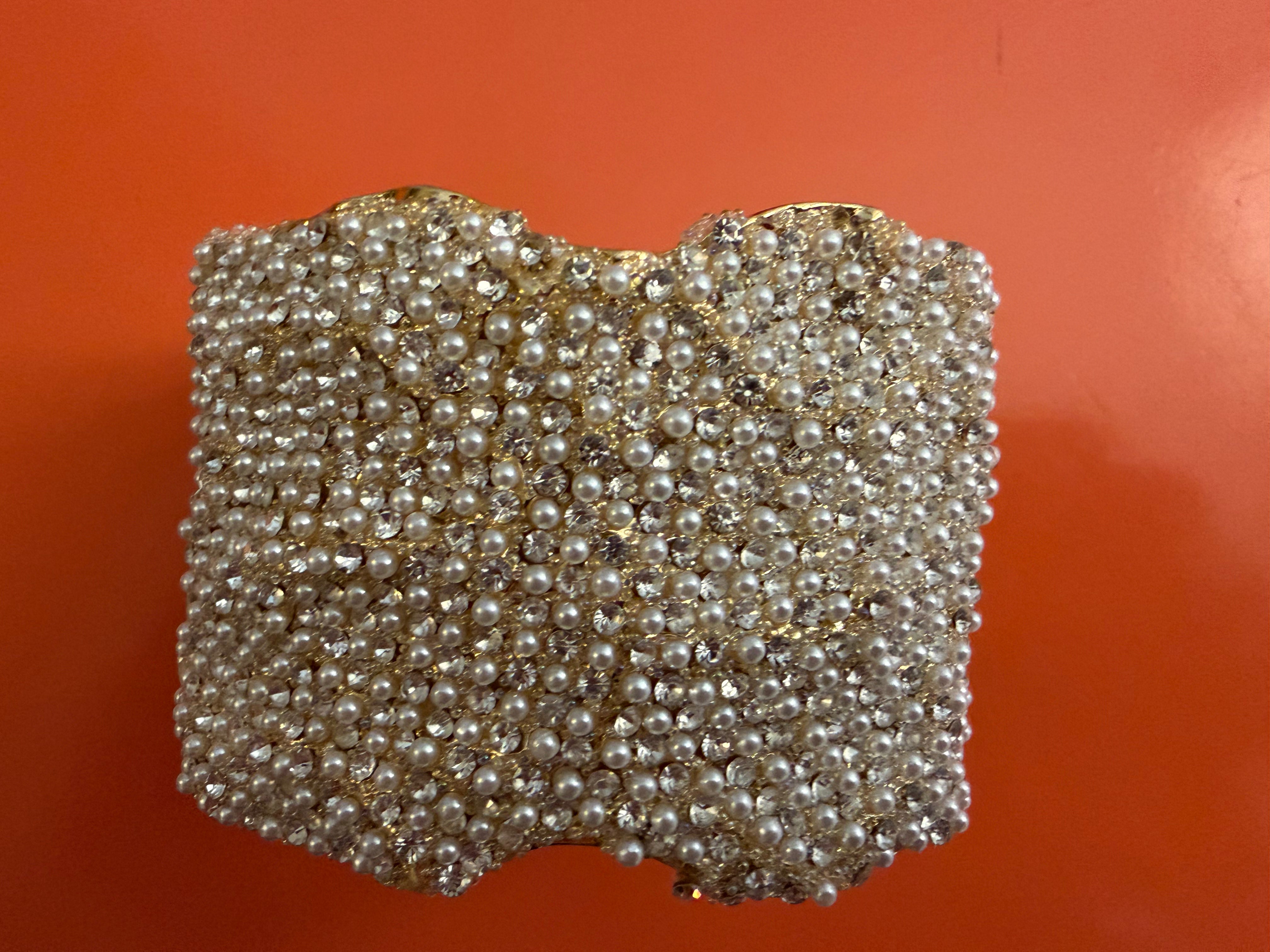 LA FINDS Crystal & Pearl Adjustable Cuff Bracelet