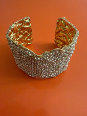 LA FINDS Crystal & Pearl Adjustable Cuff Bracelet