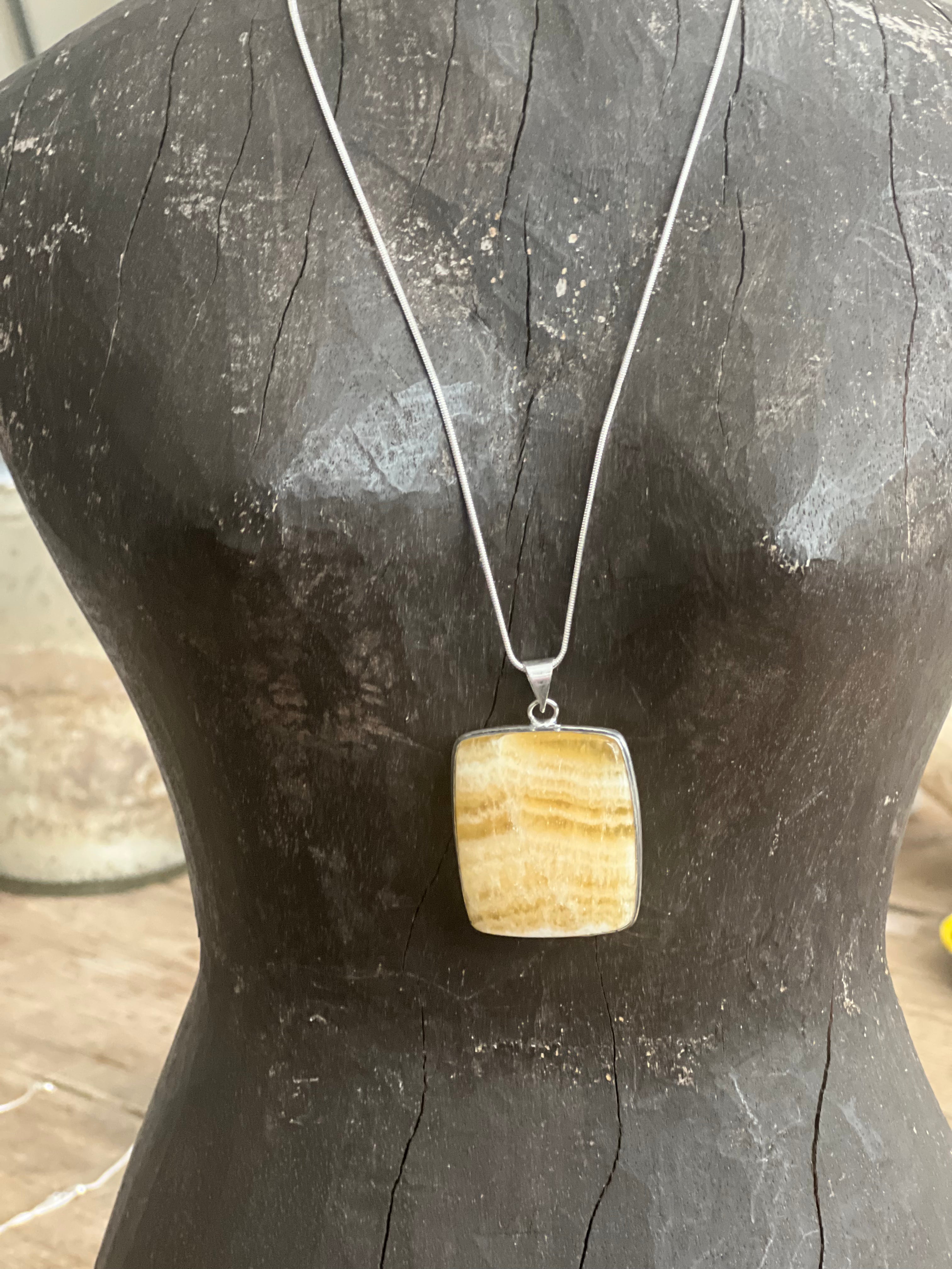 Malibu Hippie OOAK Yellow Lace Agate Turkish Silver Necklace