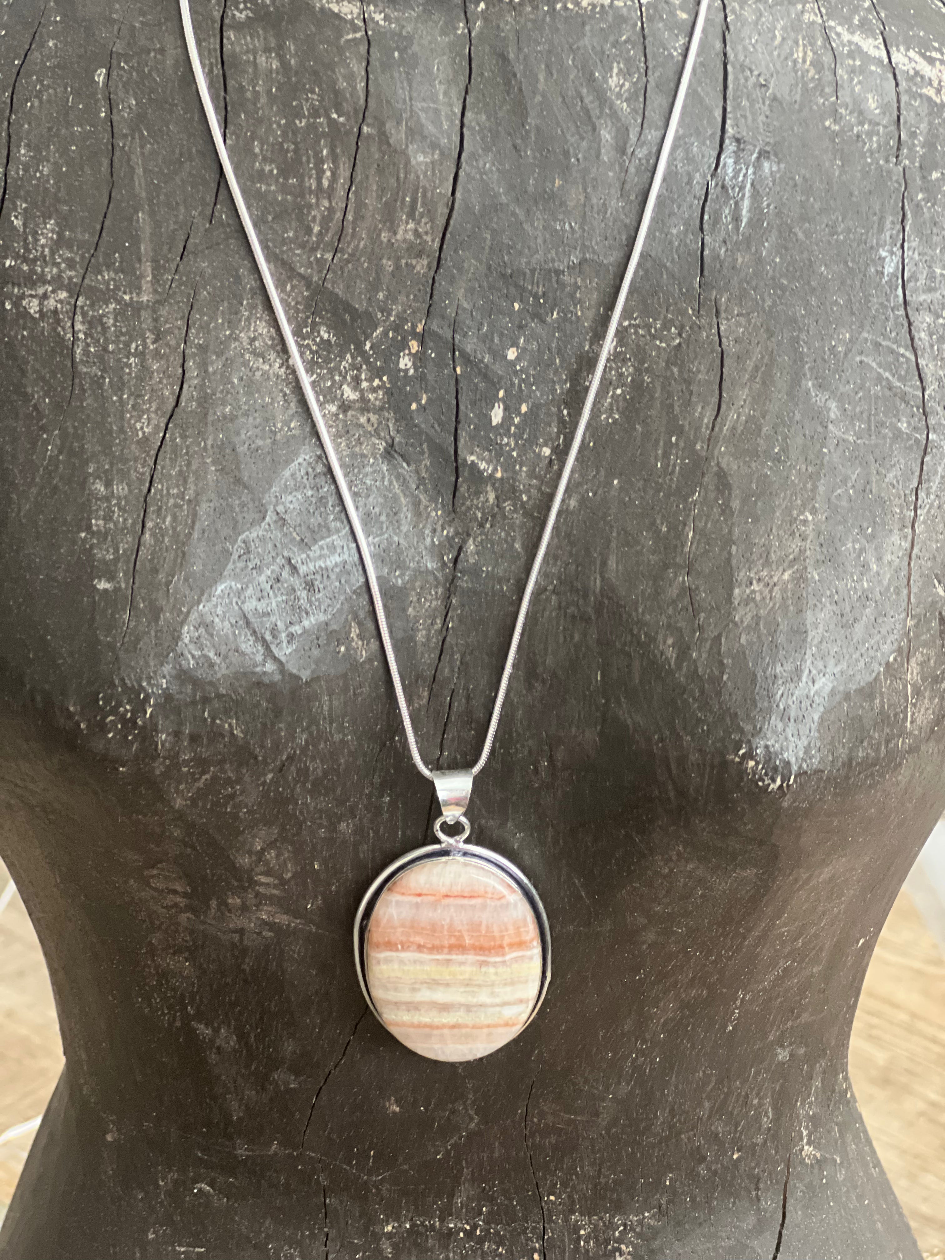Malibu Hippie OOAK Rhodochrosite Turkish Silver Necklace