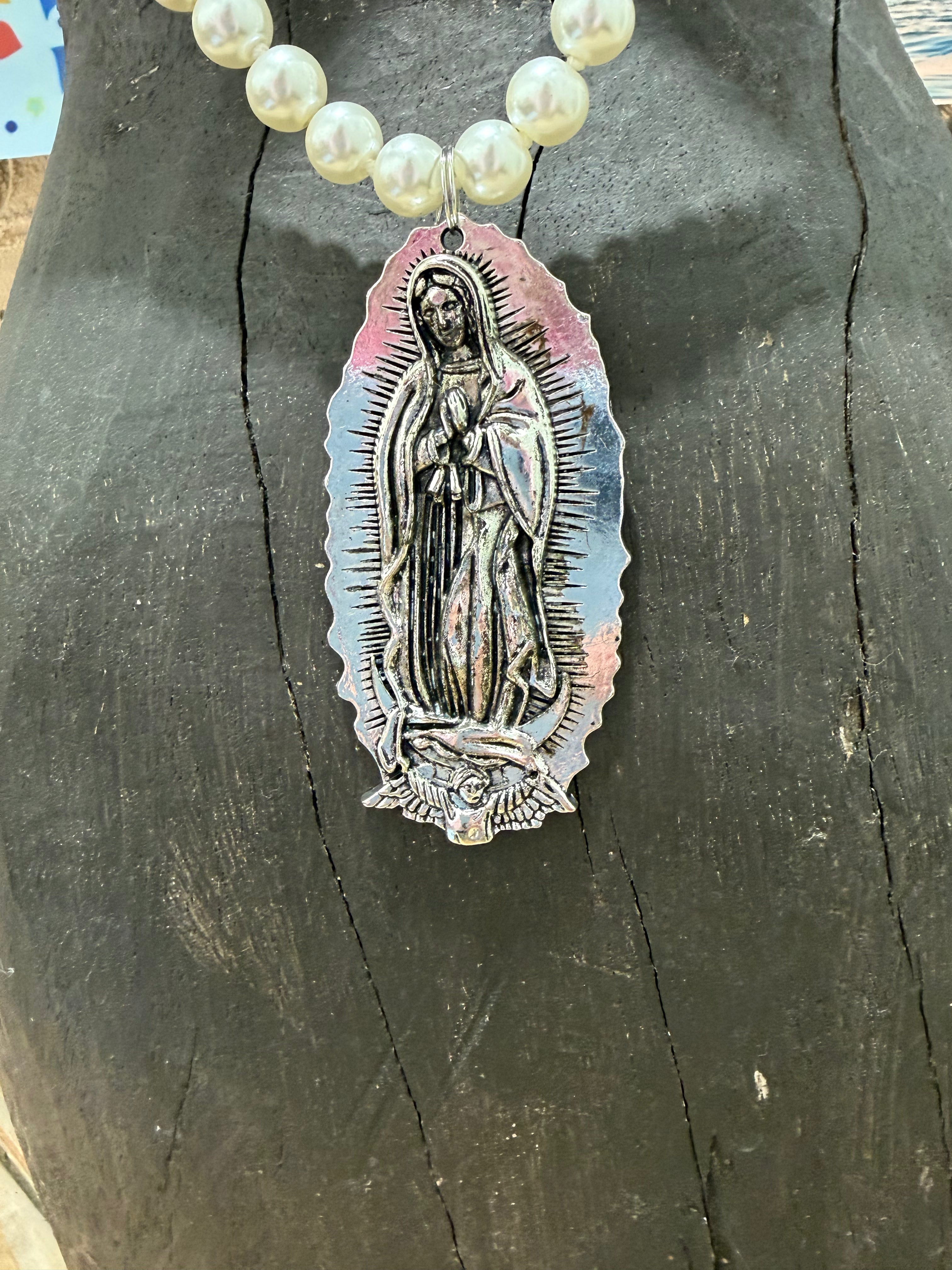 MALIBU HIPPIE Pearl Virgin Mary Necklace -large