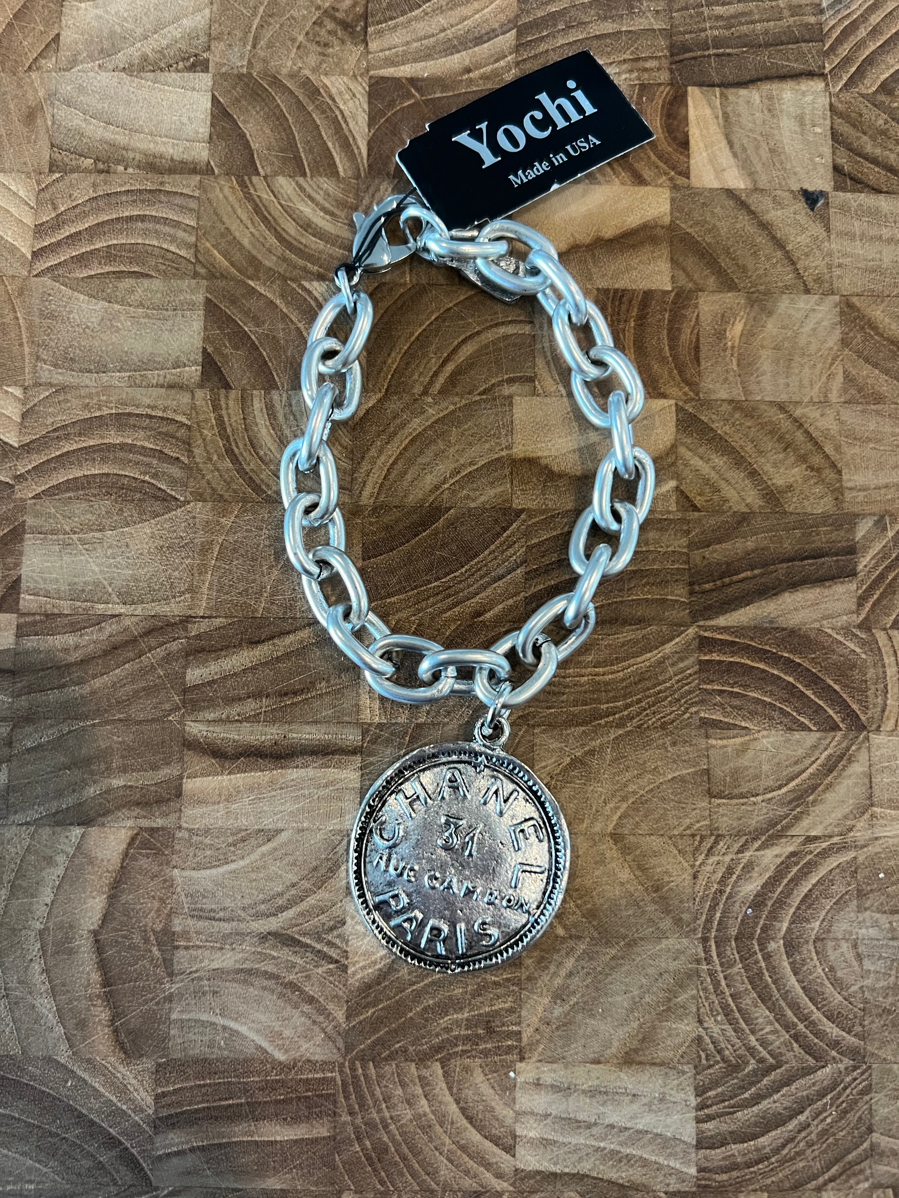 YOCHI Silver Vintage Designer Inspired Coin Bracelet *Vegas Live* on Simply Obsessed